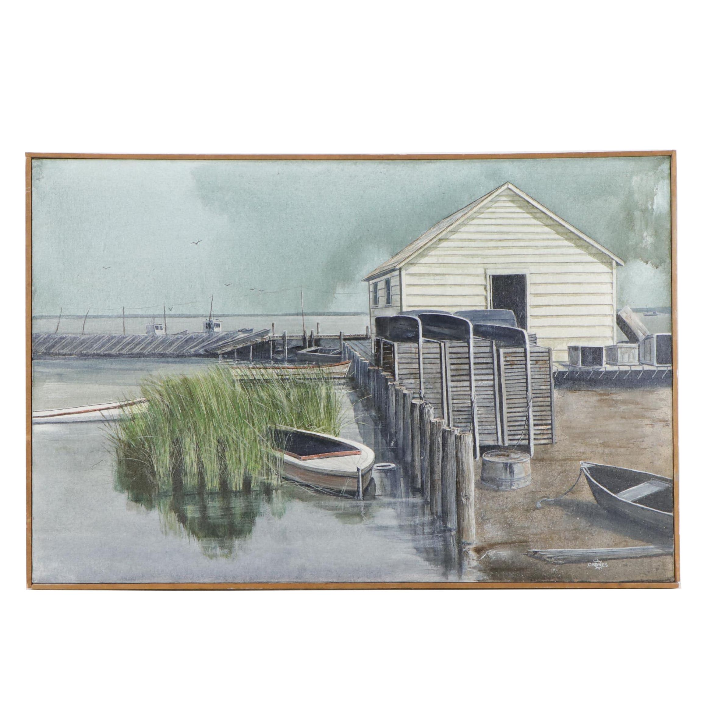 Bill Carnes Chesapeake Bay Harbor Painting, Late 20th Century