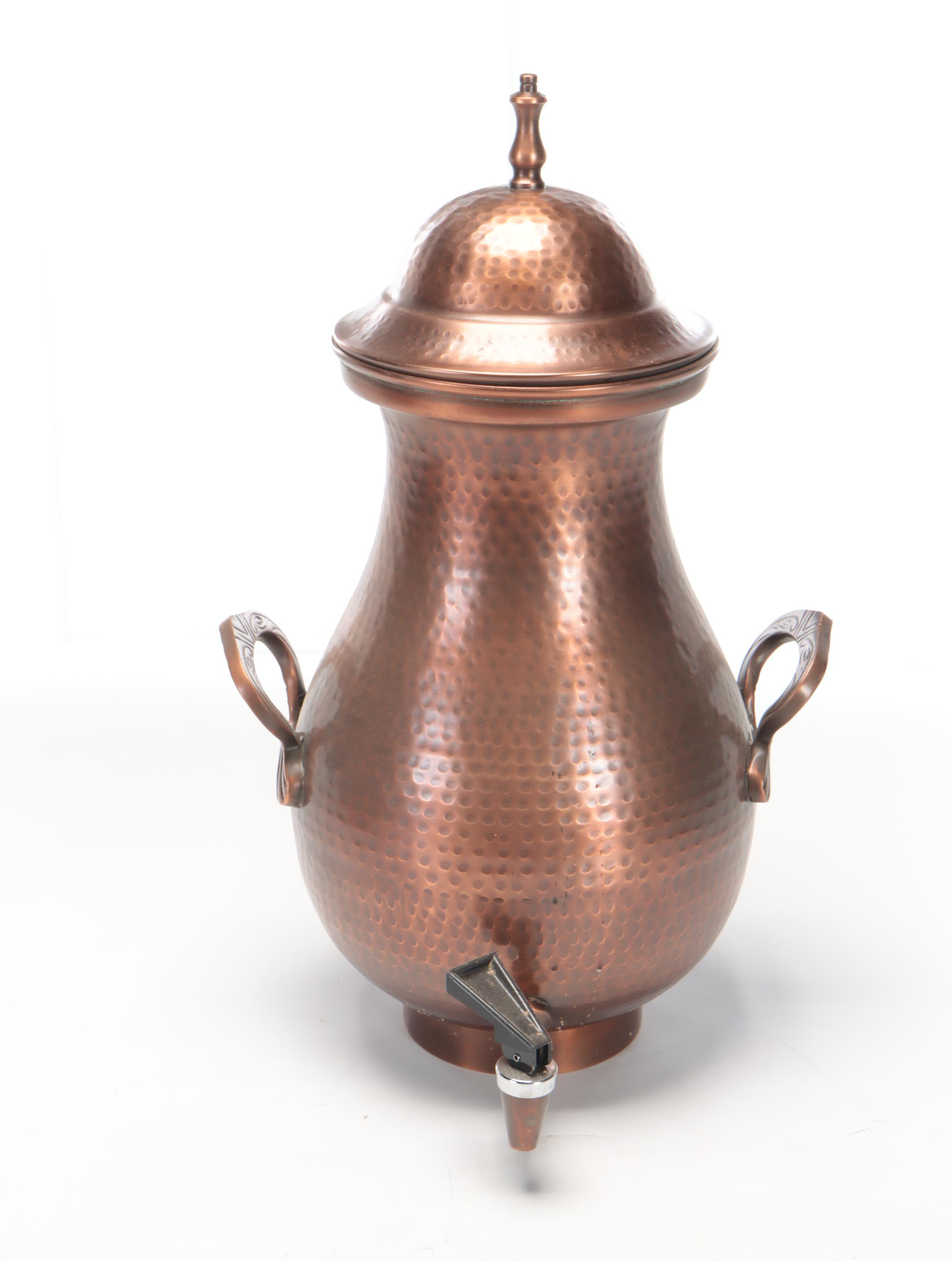 Hammered Copper Serving Dishes and Drink Dispenser