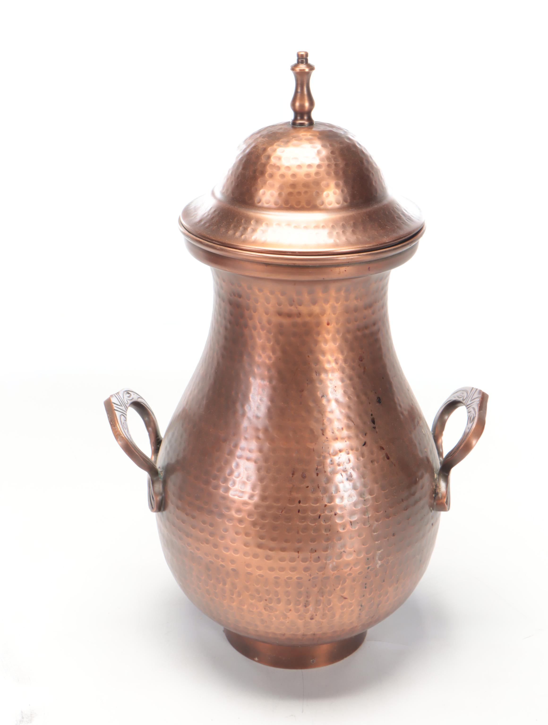 Hammered Copper Serving Dishes and Drink Dispenser