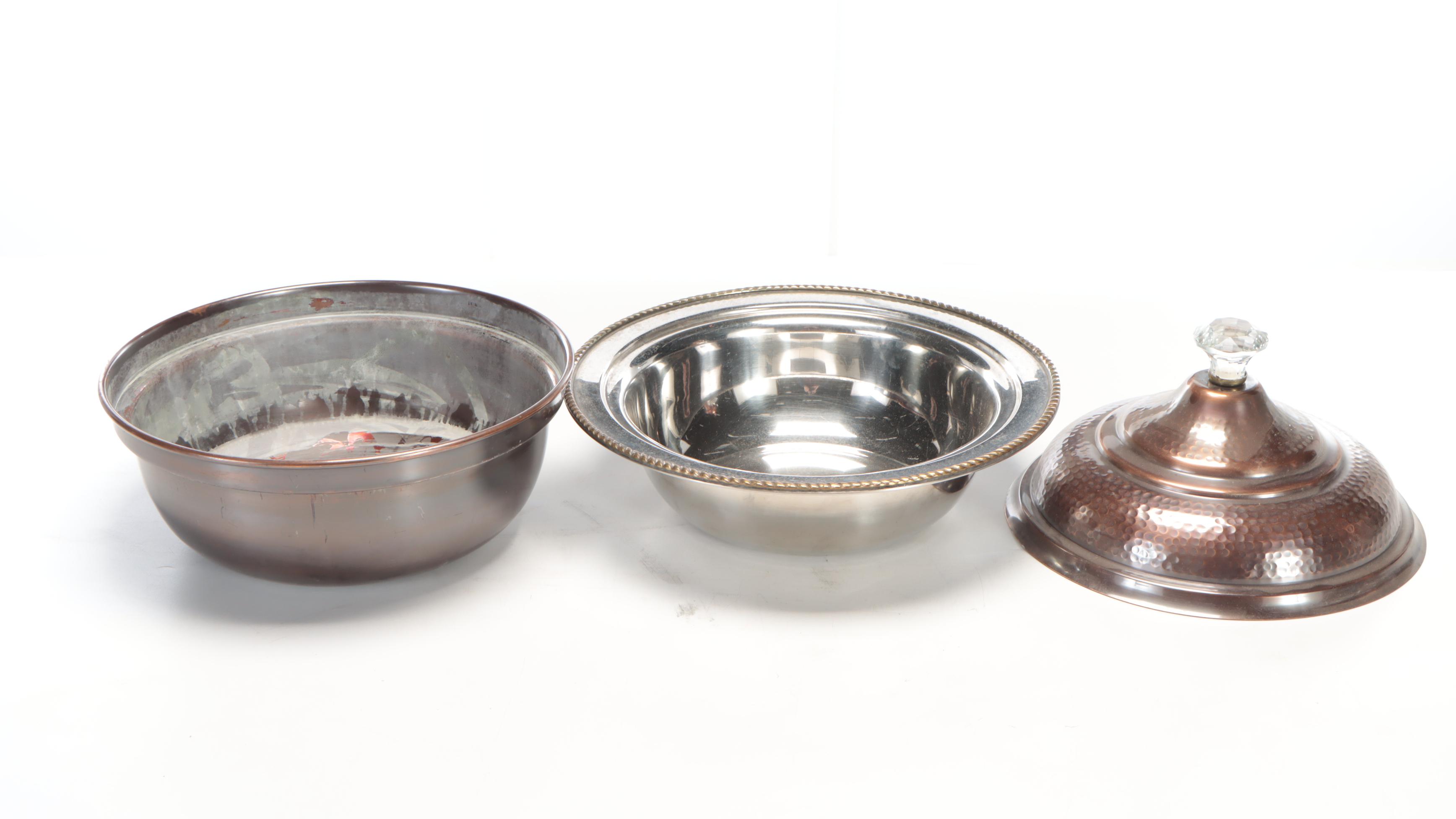 Hammered Copper Serving Dishes and Drink Dispenser