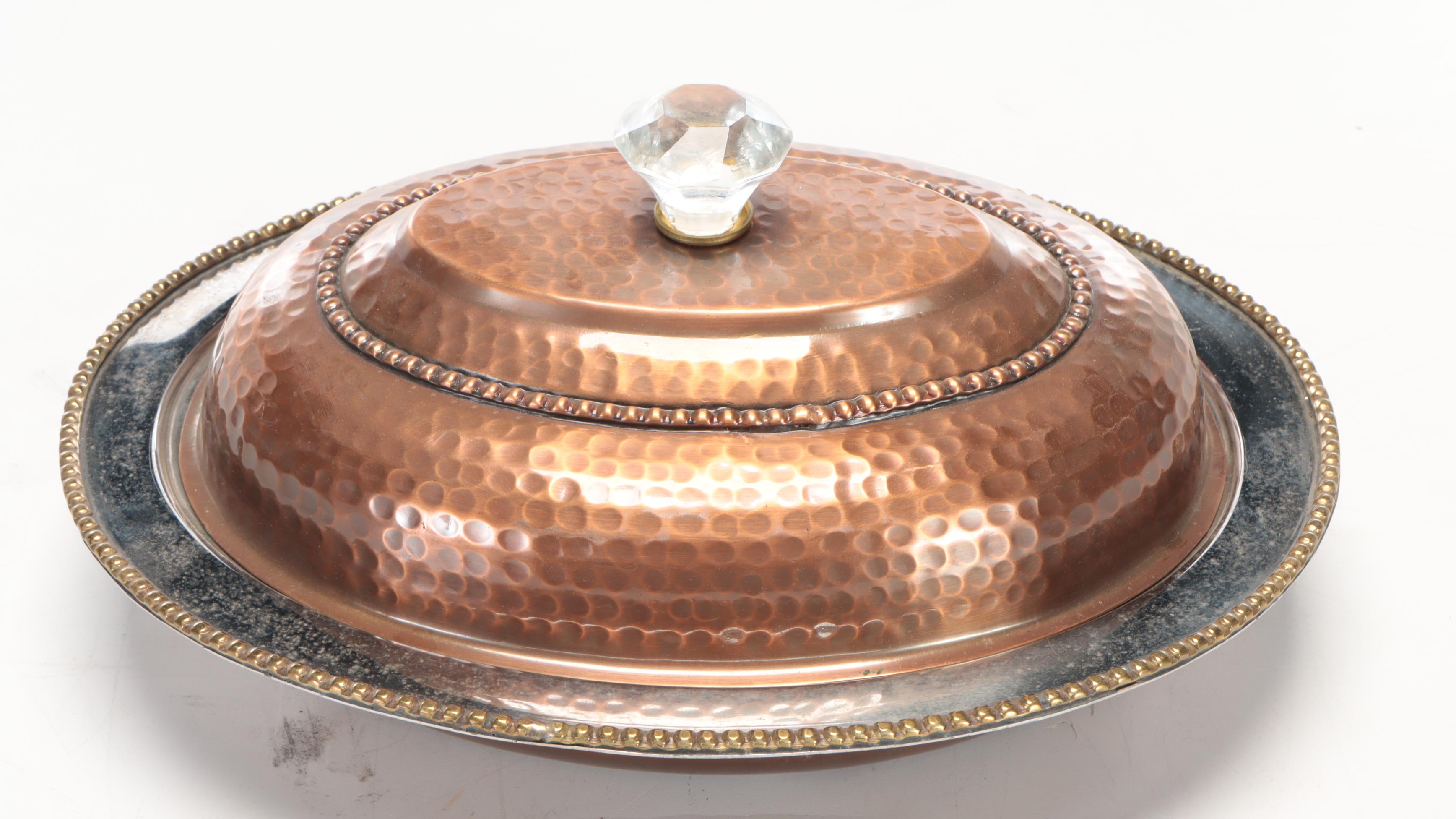 Hammered Copper Serving Dishes and Drink Dispenser