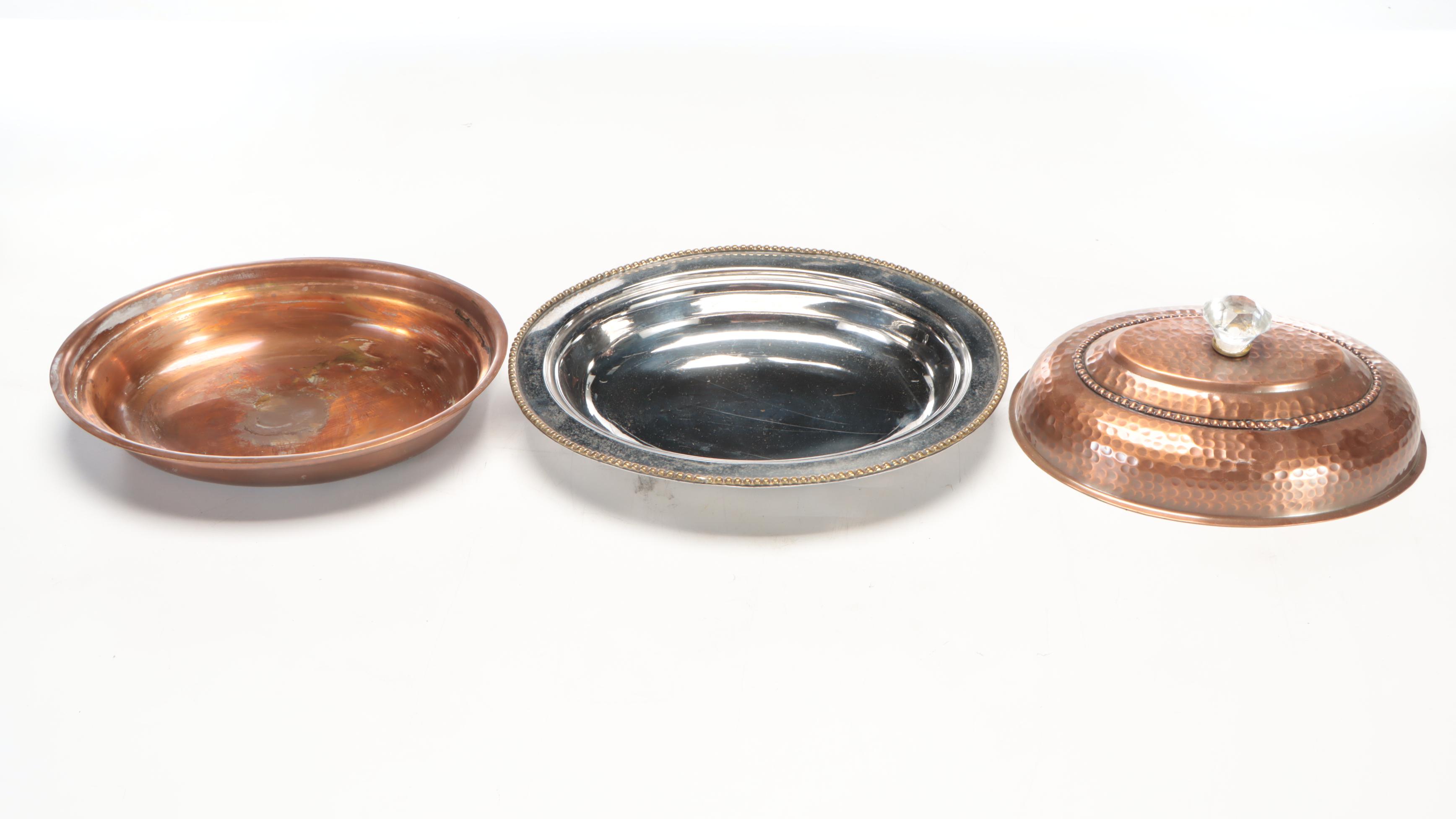 Hammered Copper Serving Dishes and Drink Dispenser