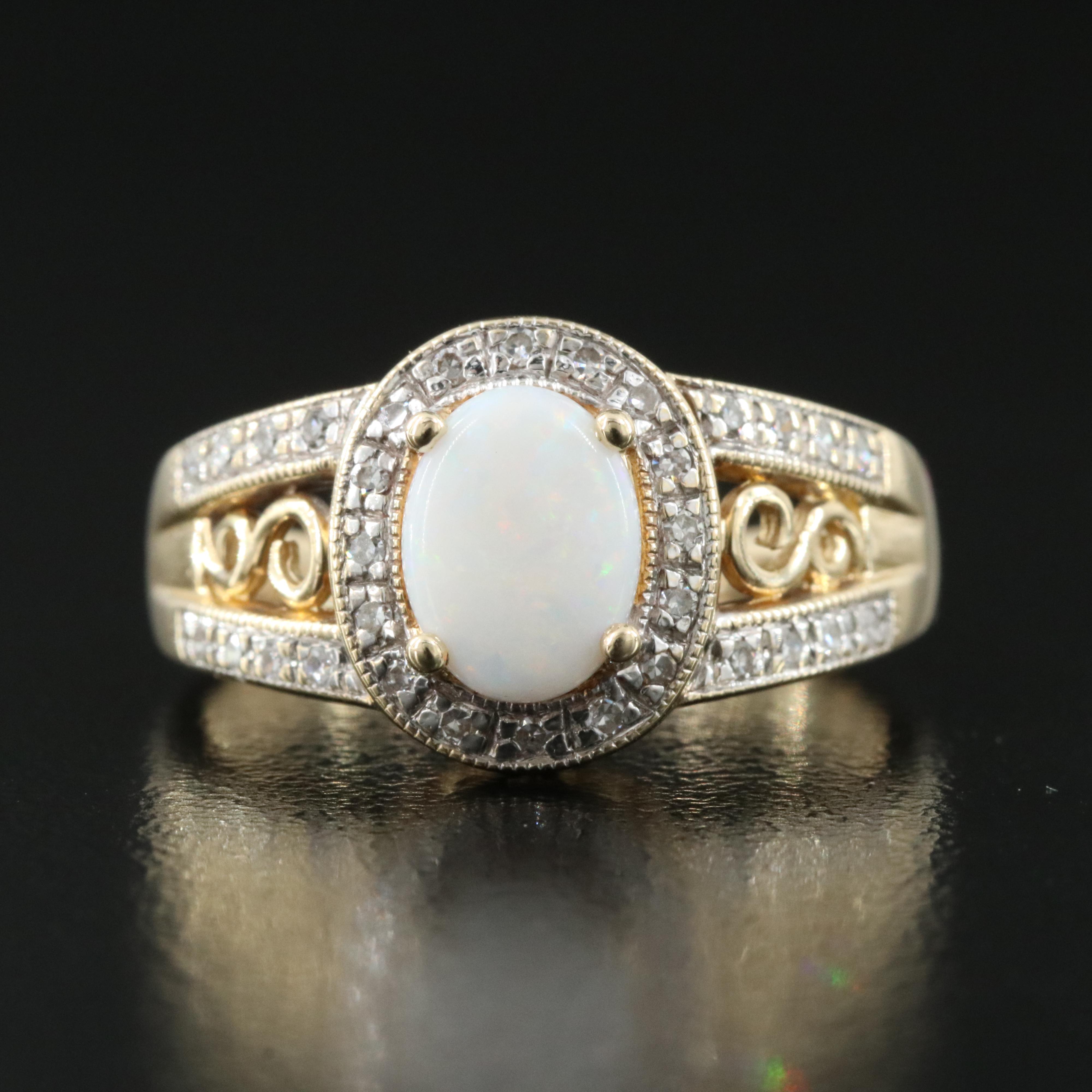 14K Opal and Diamond Ring