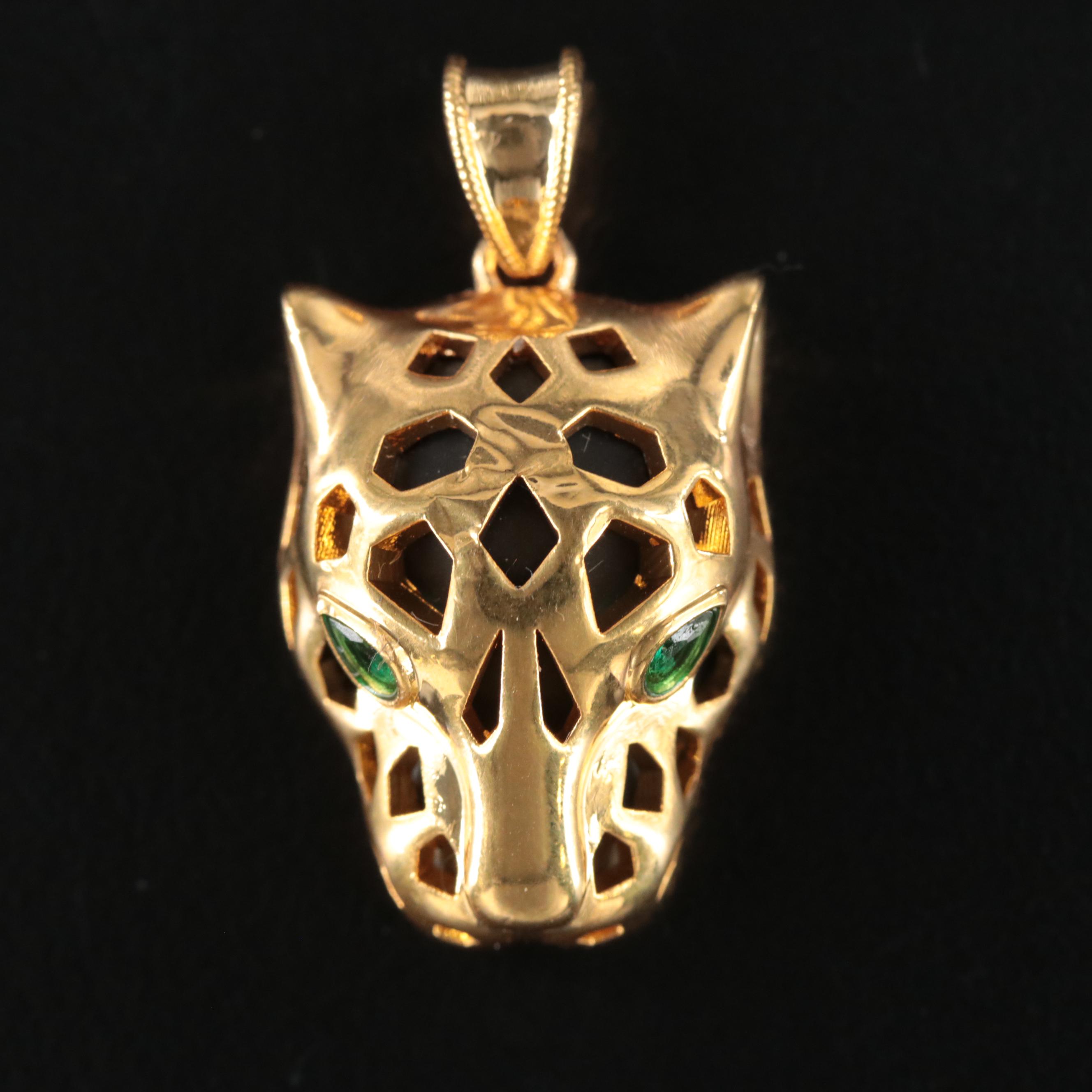 18K Black Onyx Panther Pendant with Glass Eyes