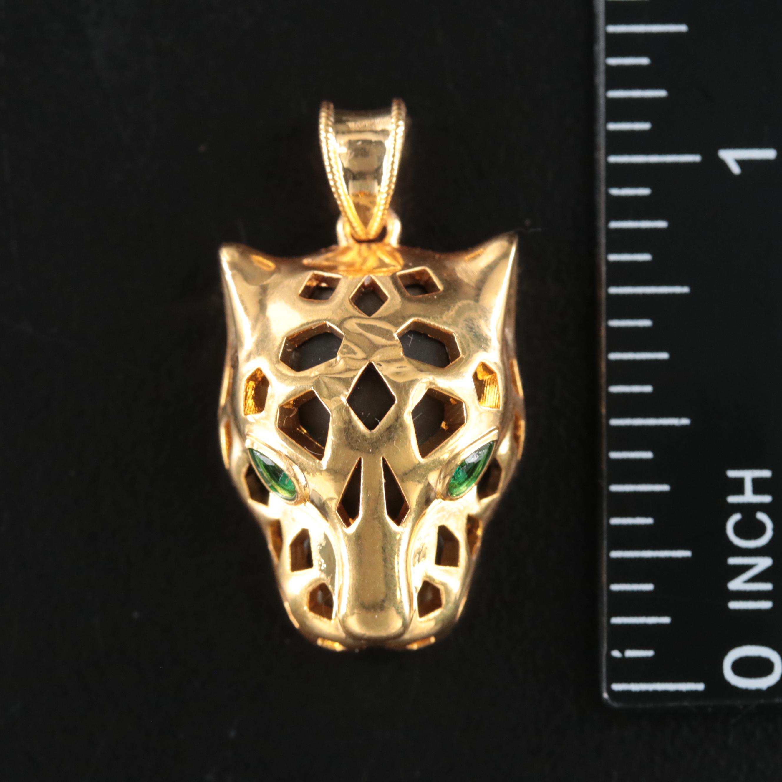 18K Black Onyx Panther Pendant with Glass Eyes