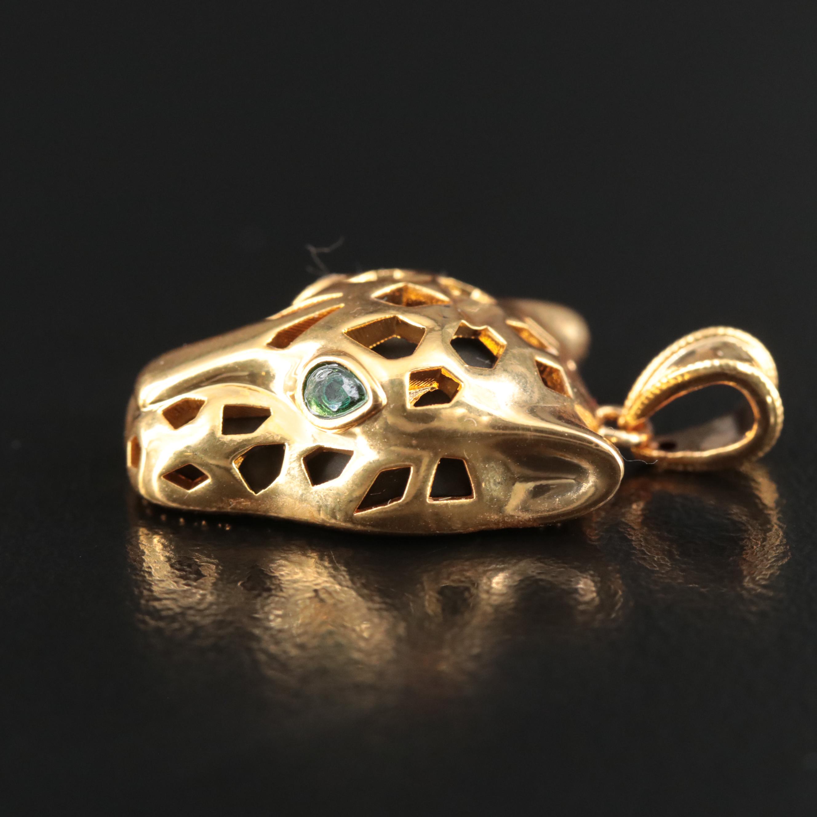 18K Black Onyx Panther Pendant with Glass Eyes