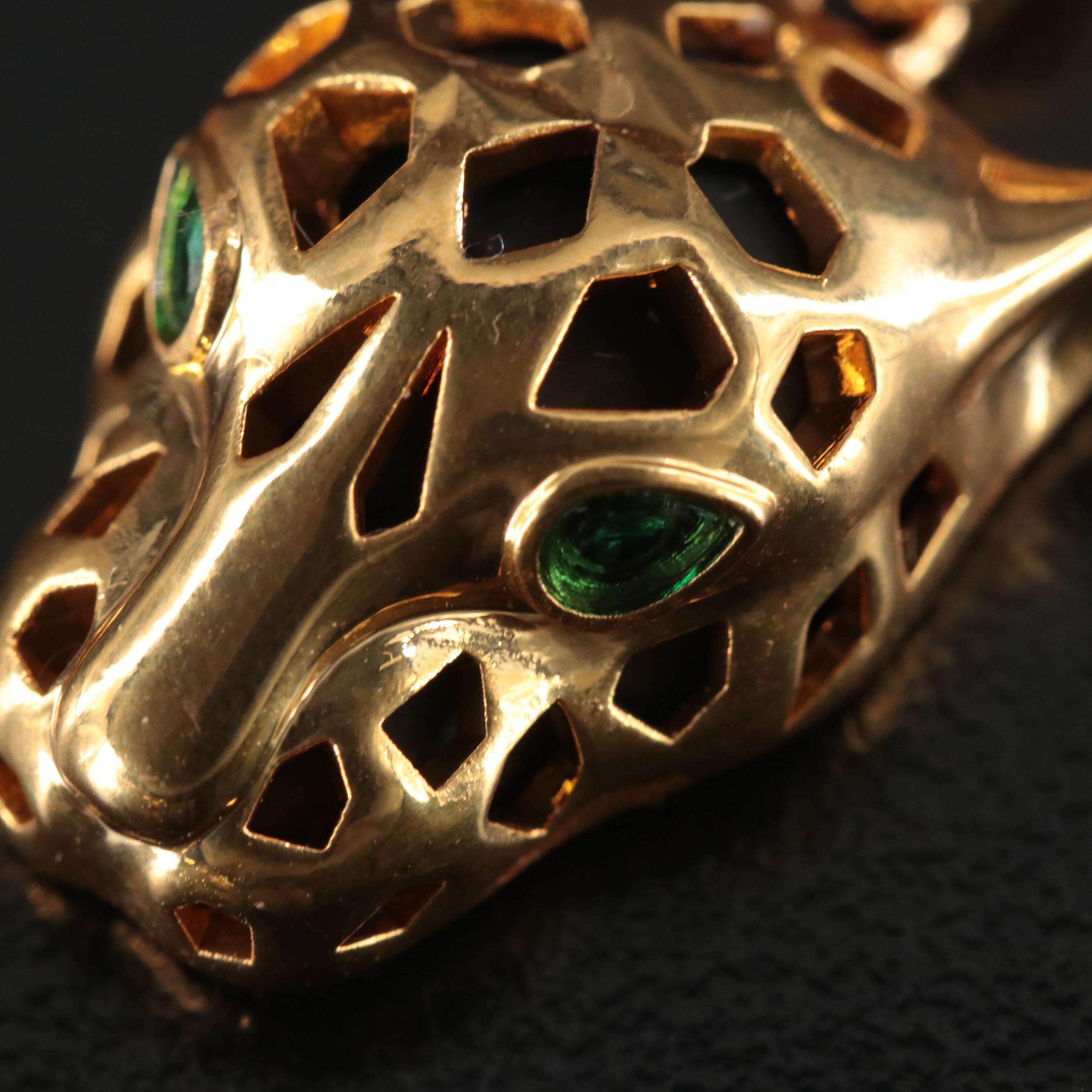 18K Black Onyx Panther Pendant with Glass Eyes