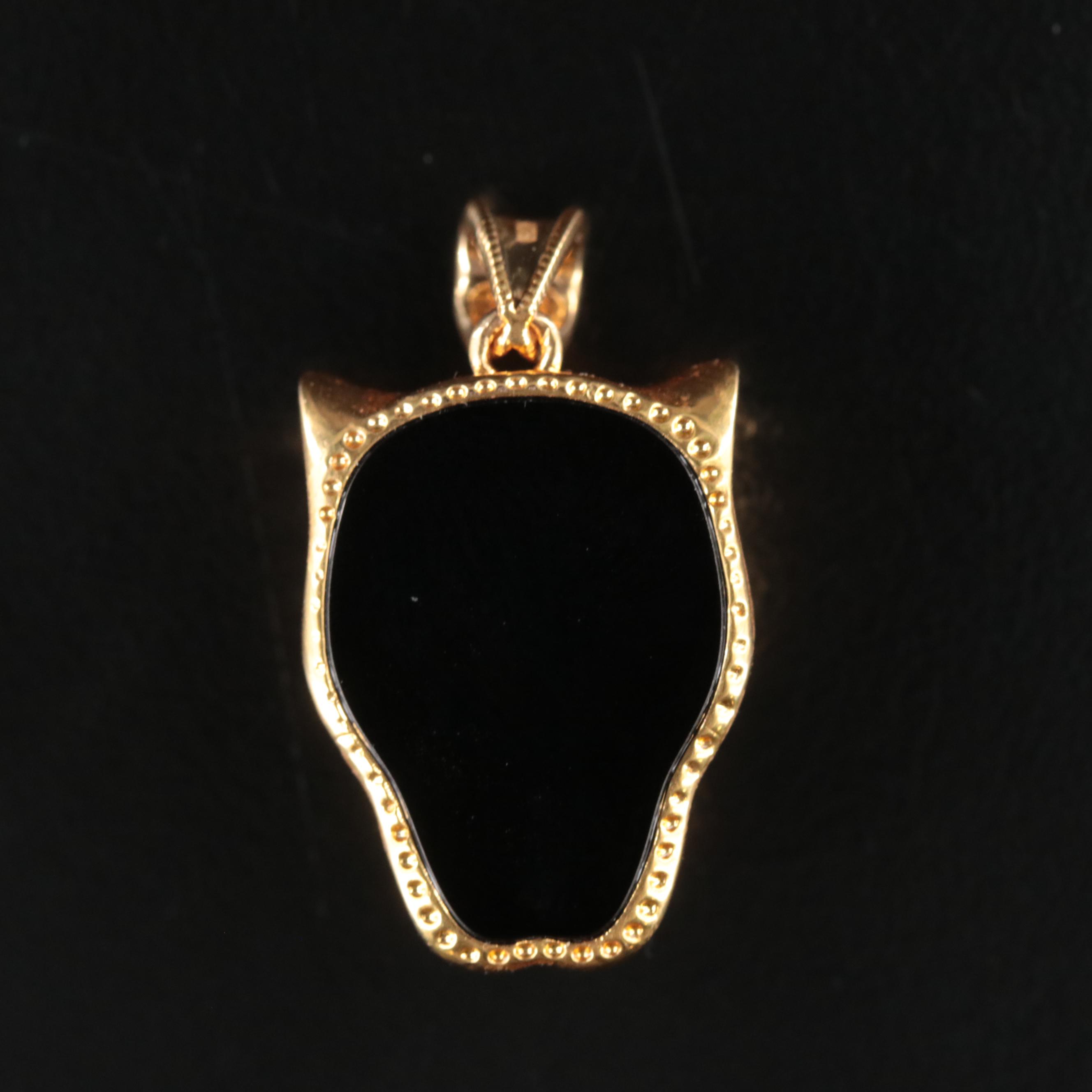 18K Black Onyx Panther Pendant with Glass Eyes