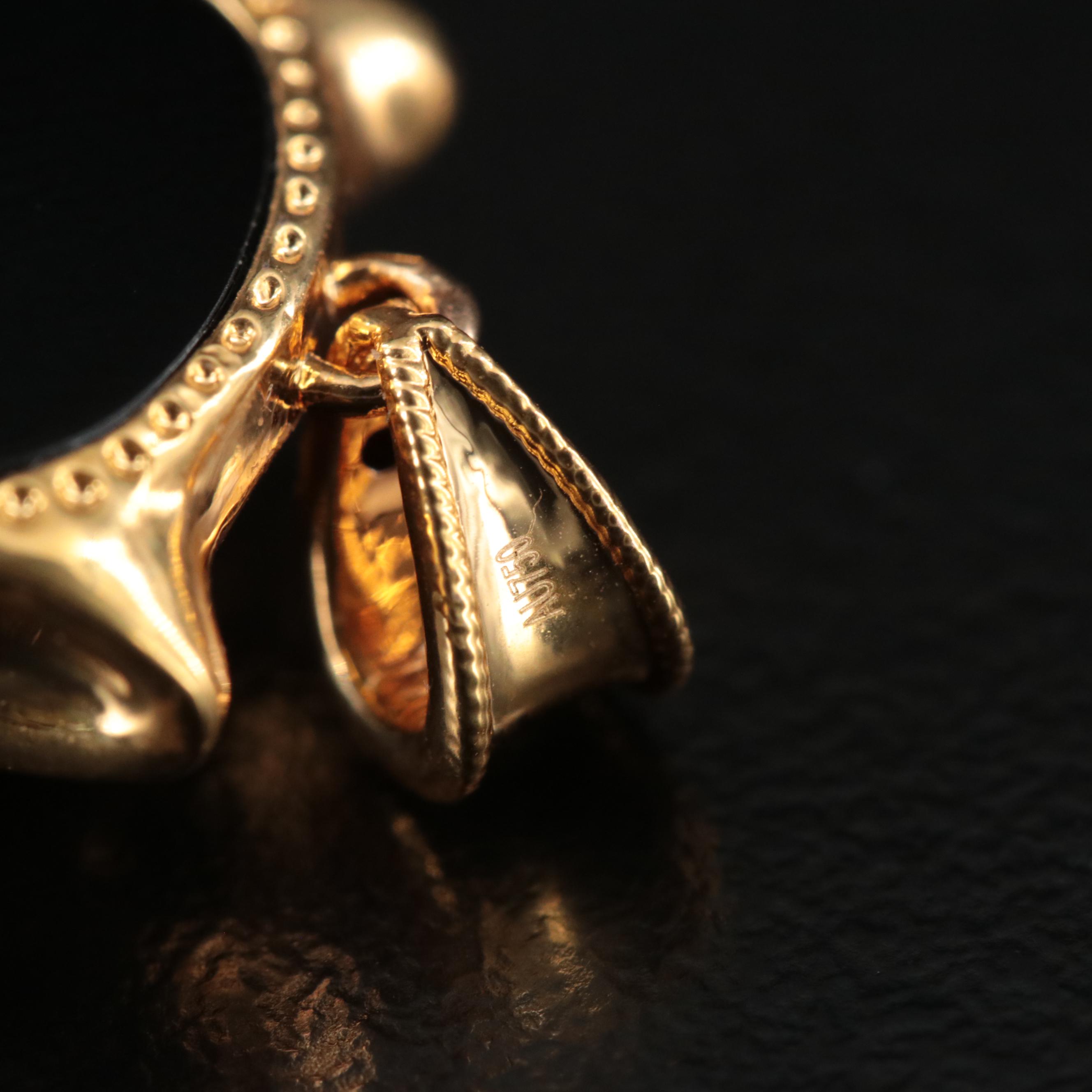 18K Black Onyx Panther Pendant with Glass Eyes