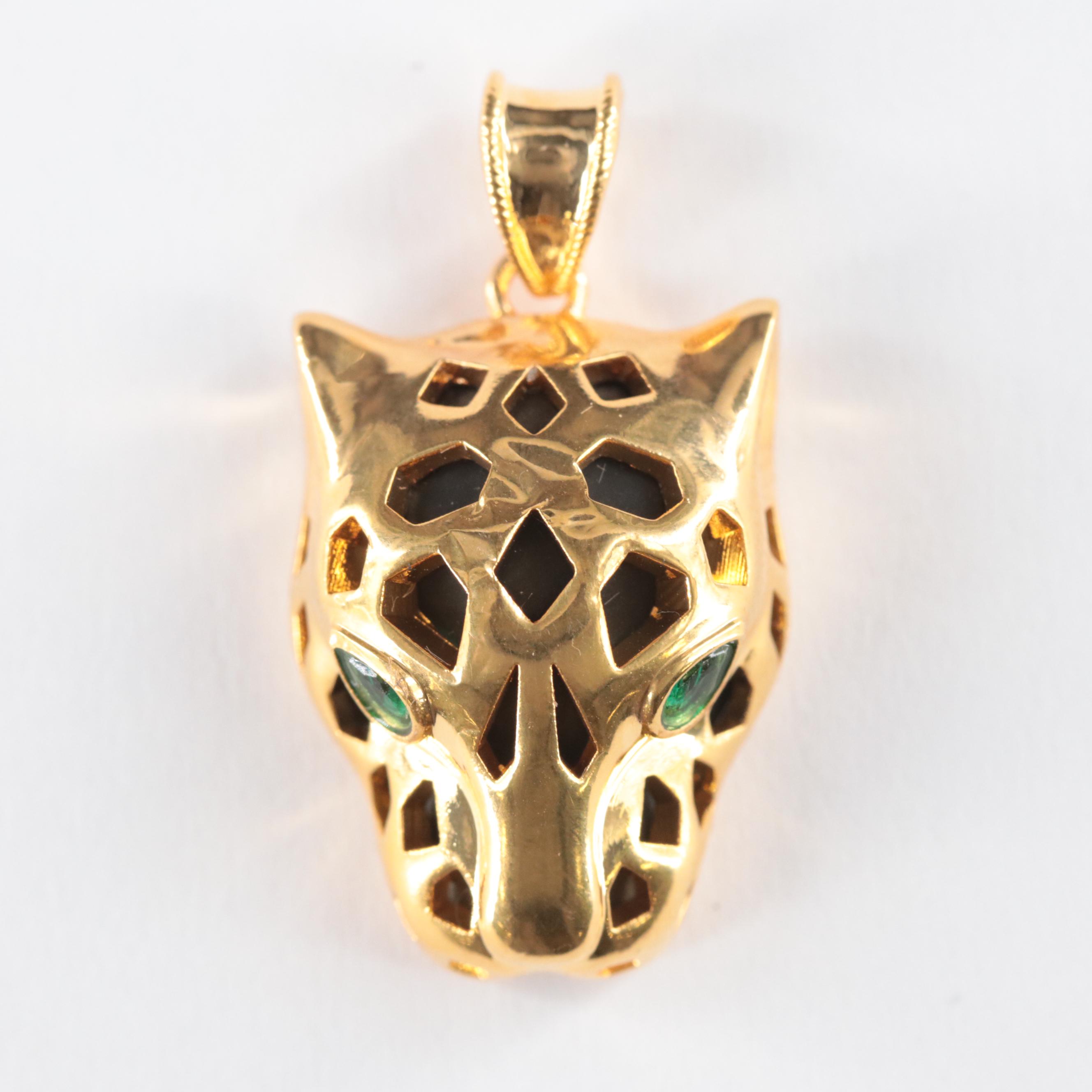 18K Black Onyx Panther Pendant with Glass Eyes