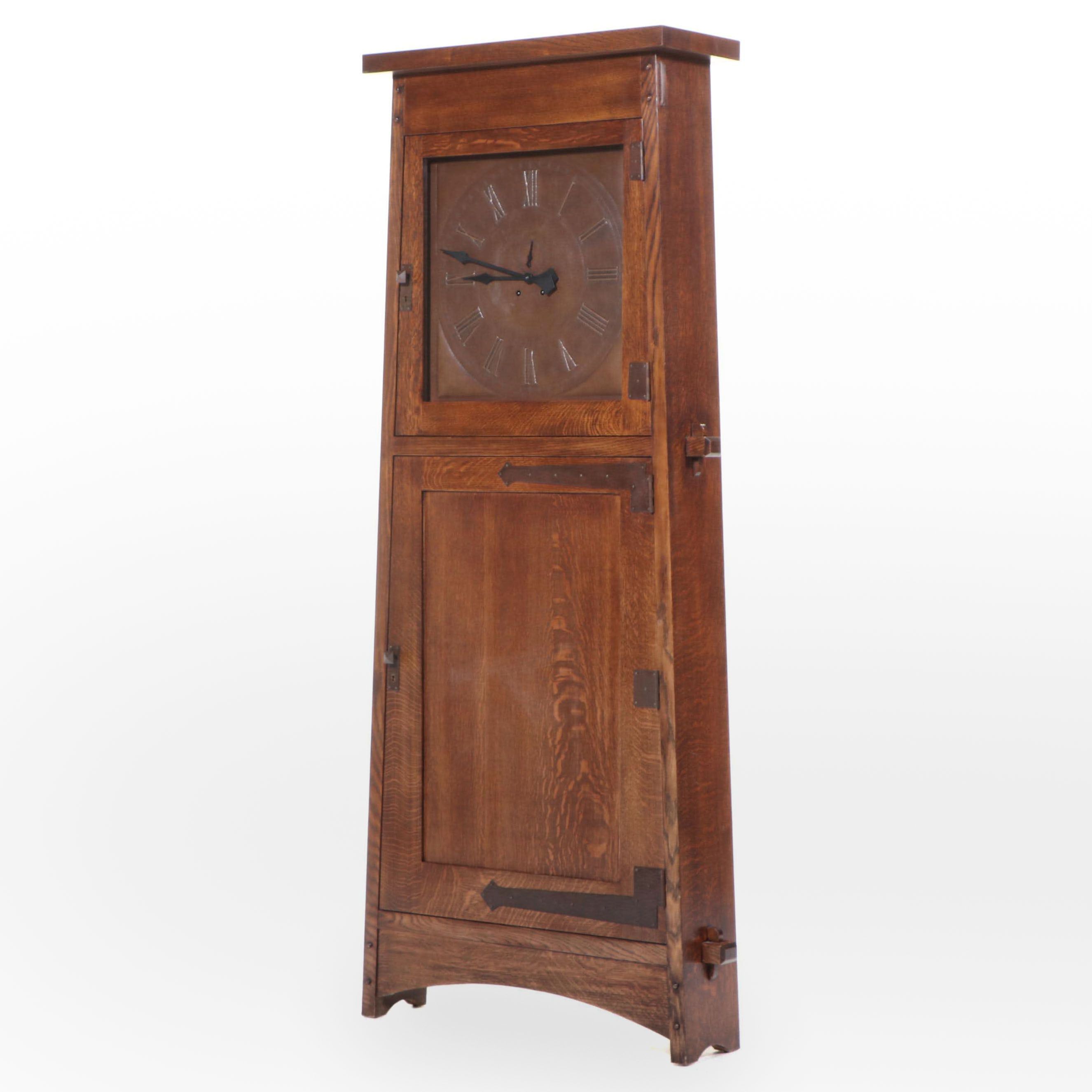 Stickley "Grove Park Inn" Arts and Crafts Style Oak and Copper Hall Clock