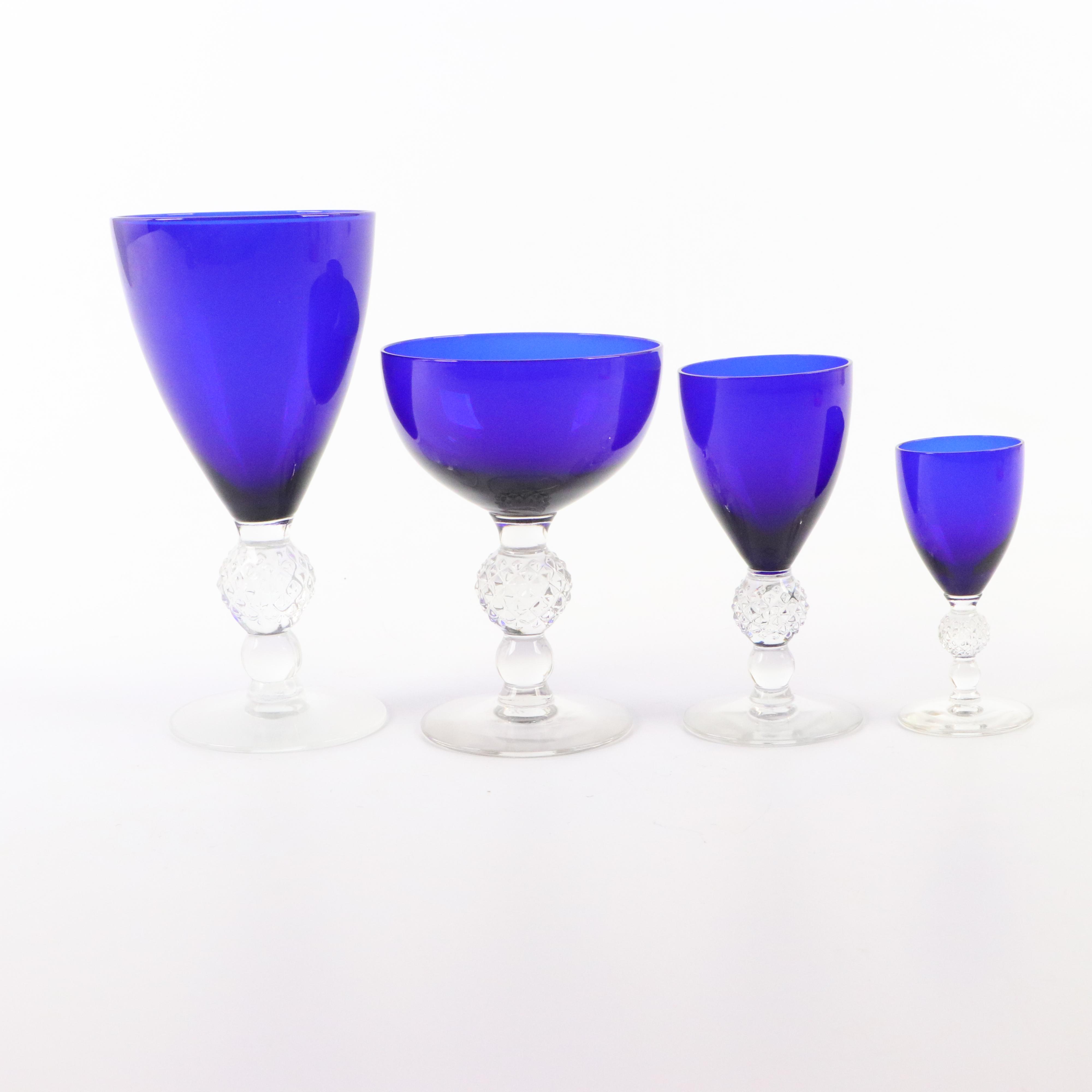 Morgantown "Golf Ball Cobalt Blue" Crystal Stemware