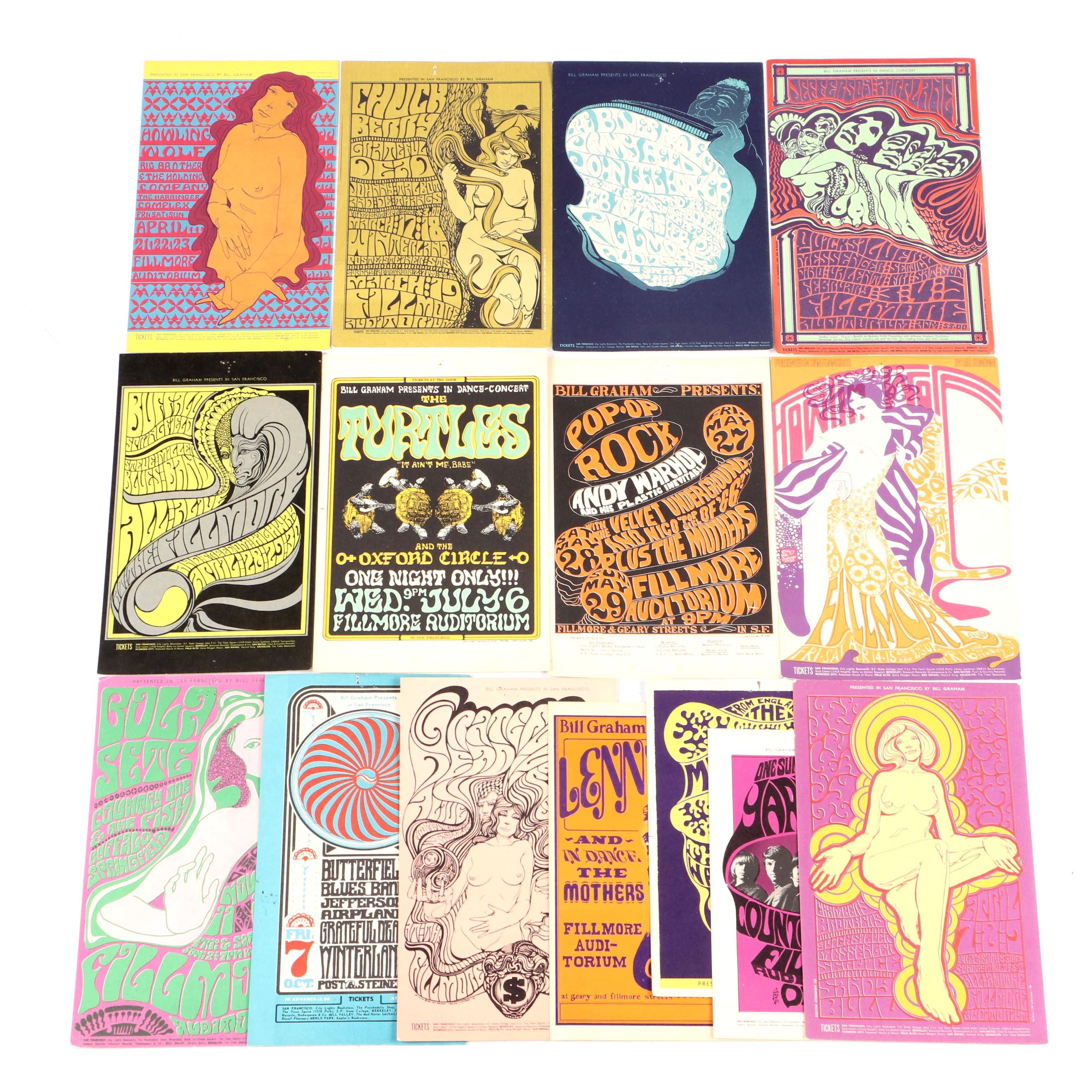 Fillmore Auditorium Concert Event Postcards, 1960s-1970s