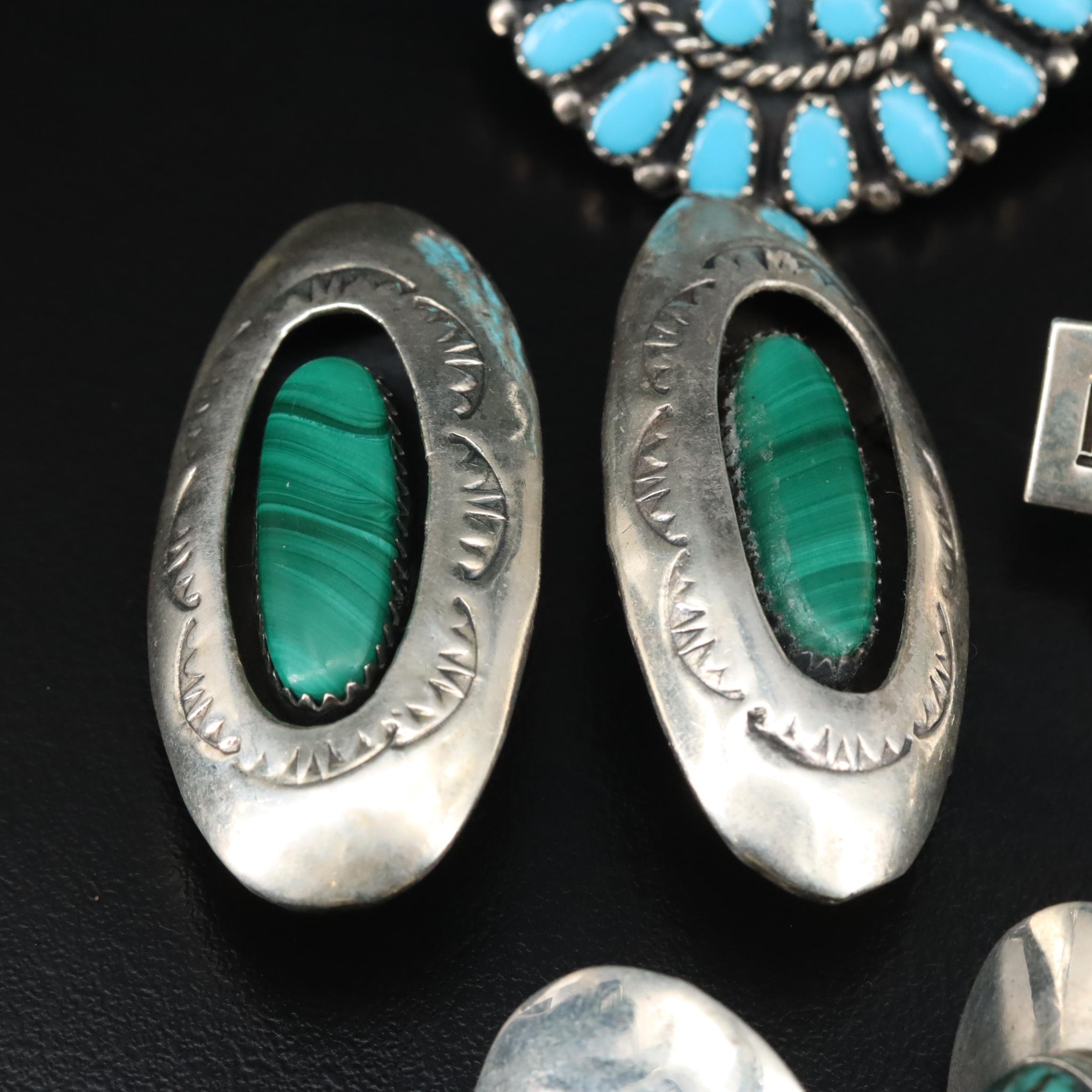 Southwestern Sterling Earrings with Turquoise, Malachite and Faux Turquoise