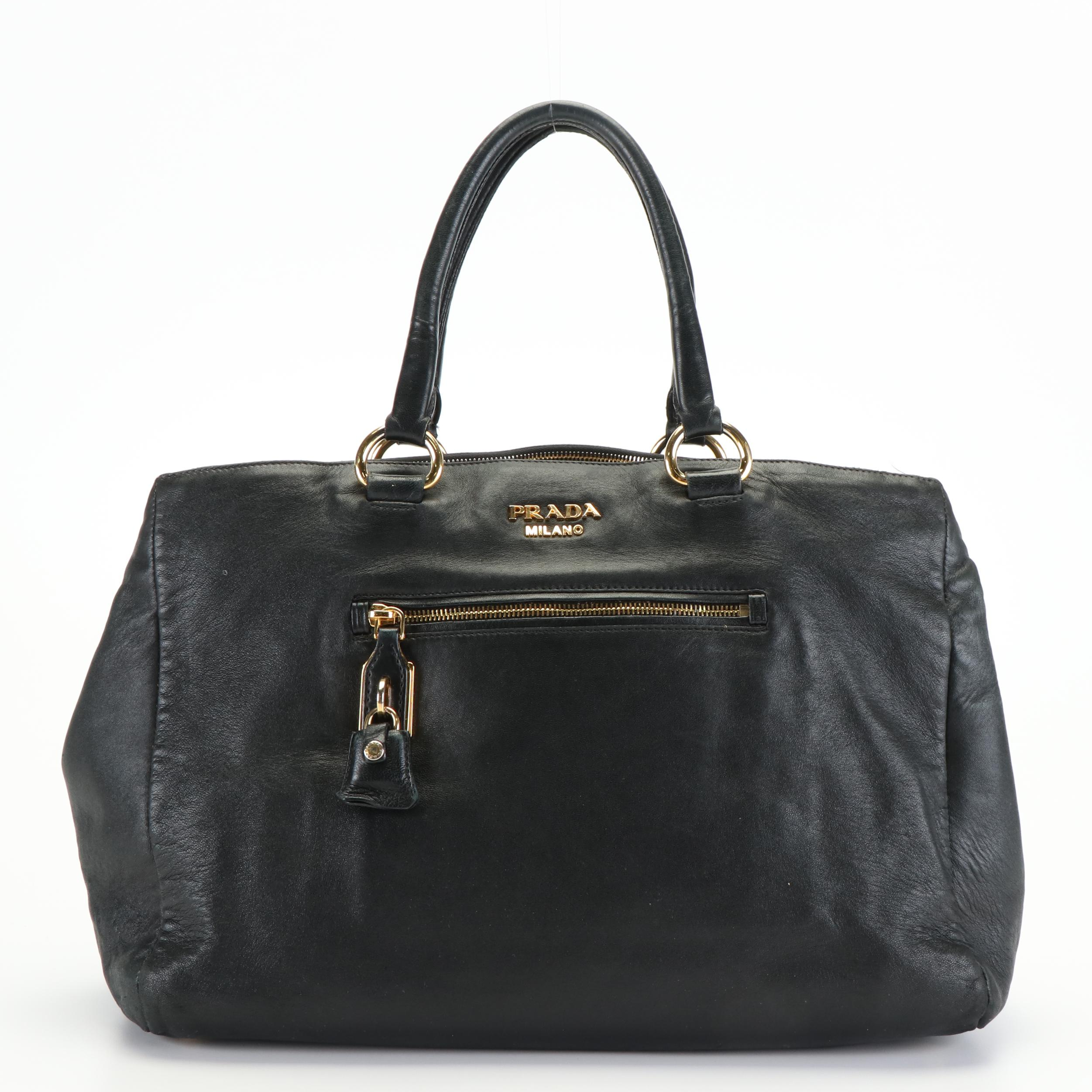 Prada Satchel in Black Vitello Daino Leather