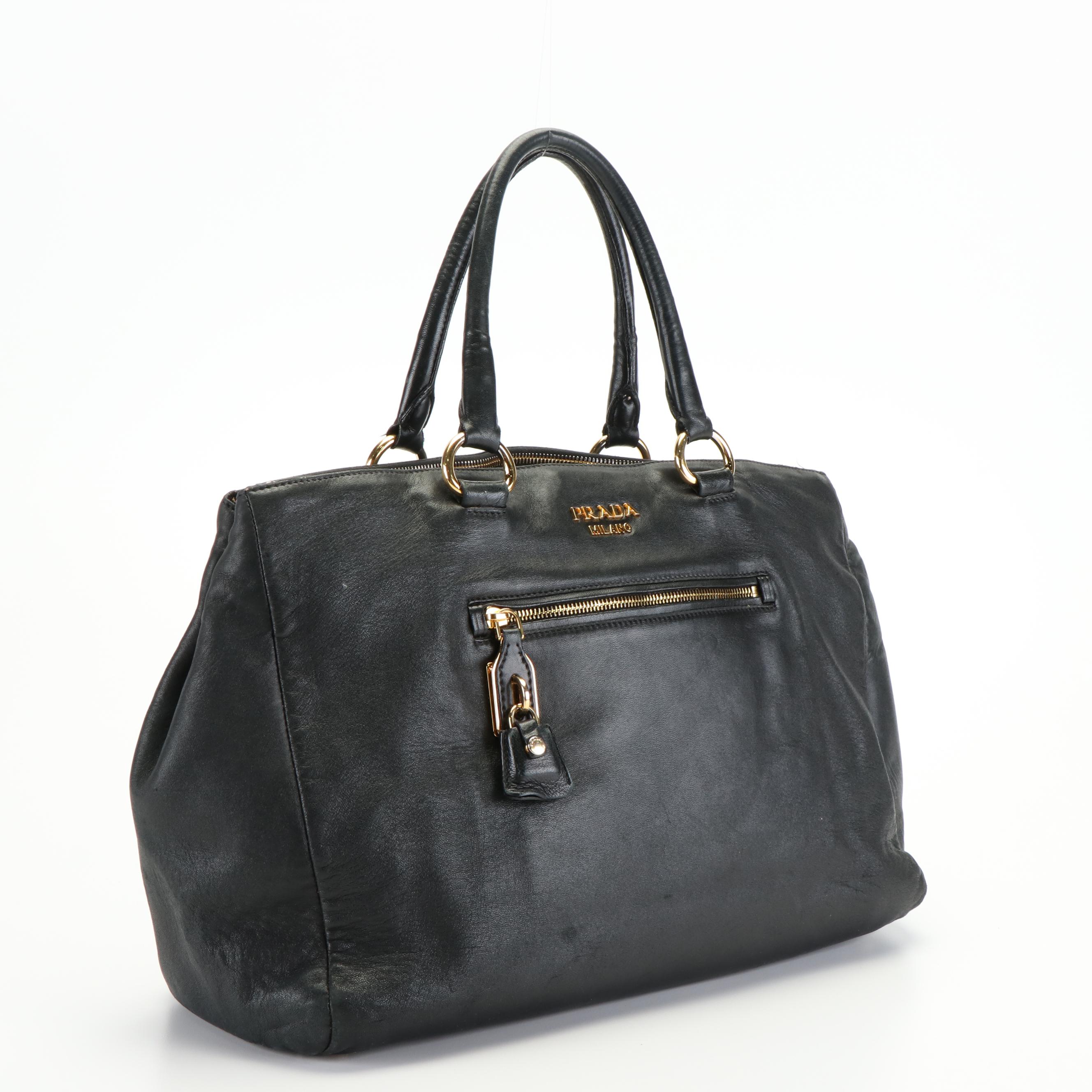 Prada Satchel in Black Vitello Daino Leather