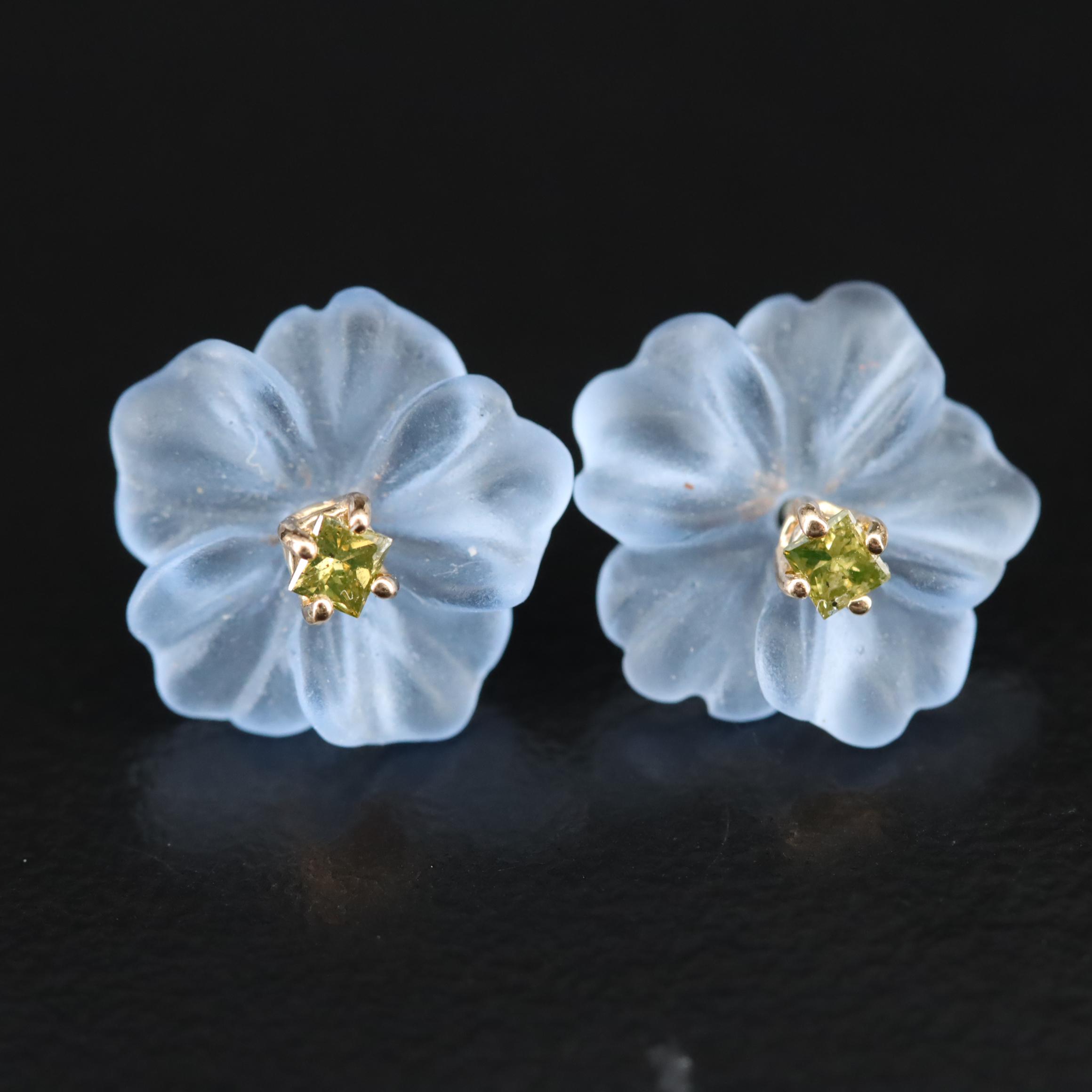 14K 0.12 CTW (Origin Undetermined) Diamond Earrings with Chalcedony Enhancers
