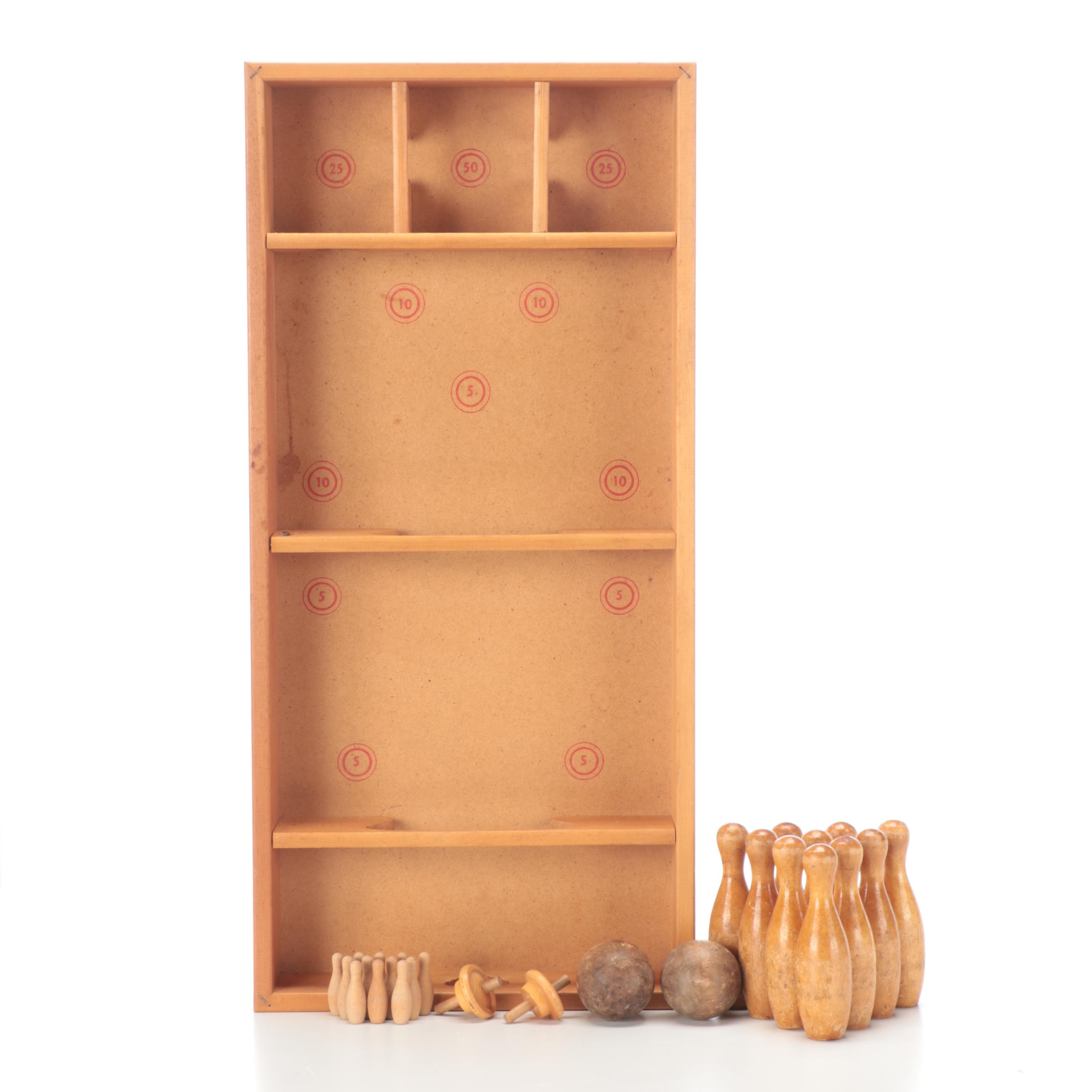 Merdel Skittles Wooden Tabletop Bowling Game, Late 20th Century