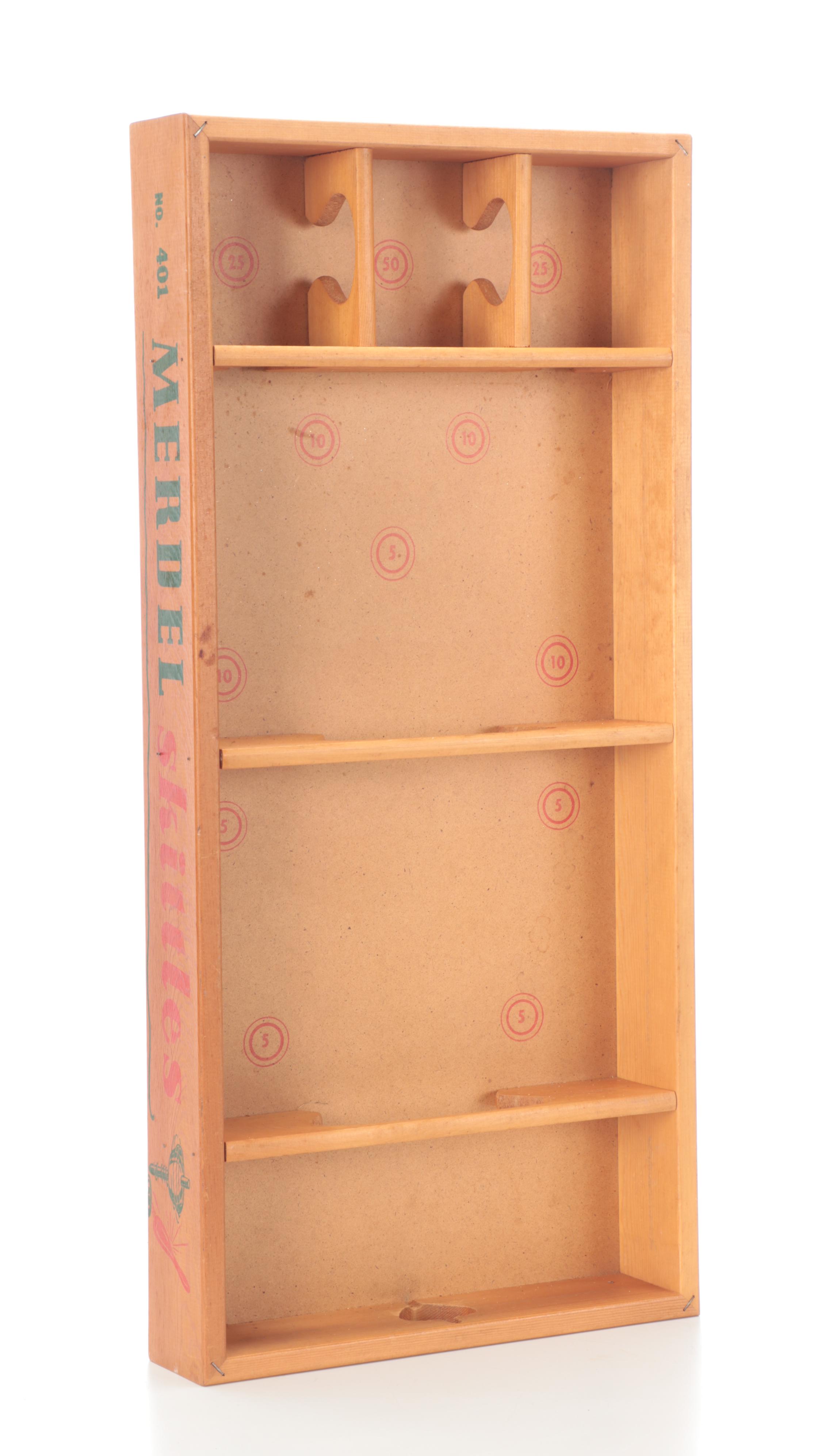 Merdel Skittles Wooden Tabletop Bowling Game, Late 20th Century