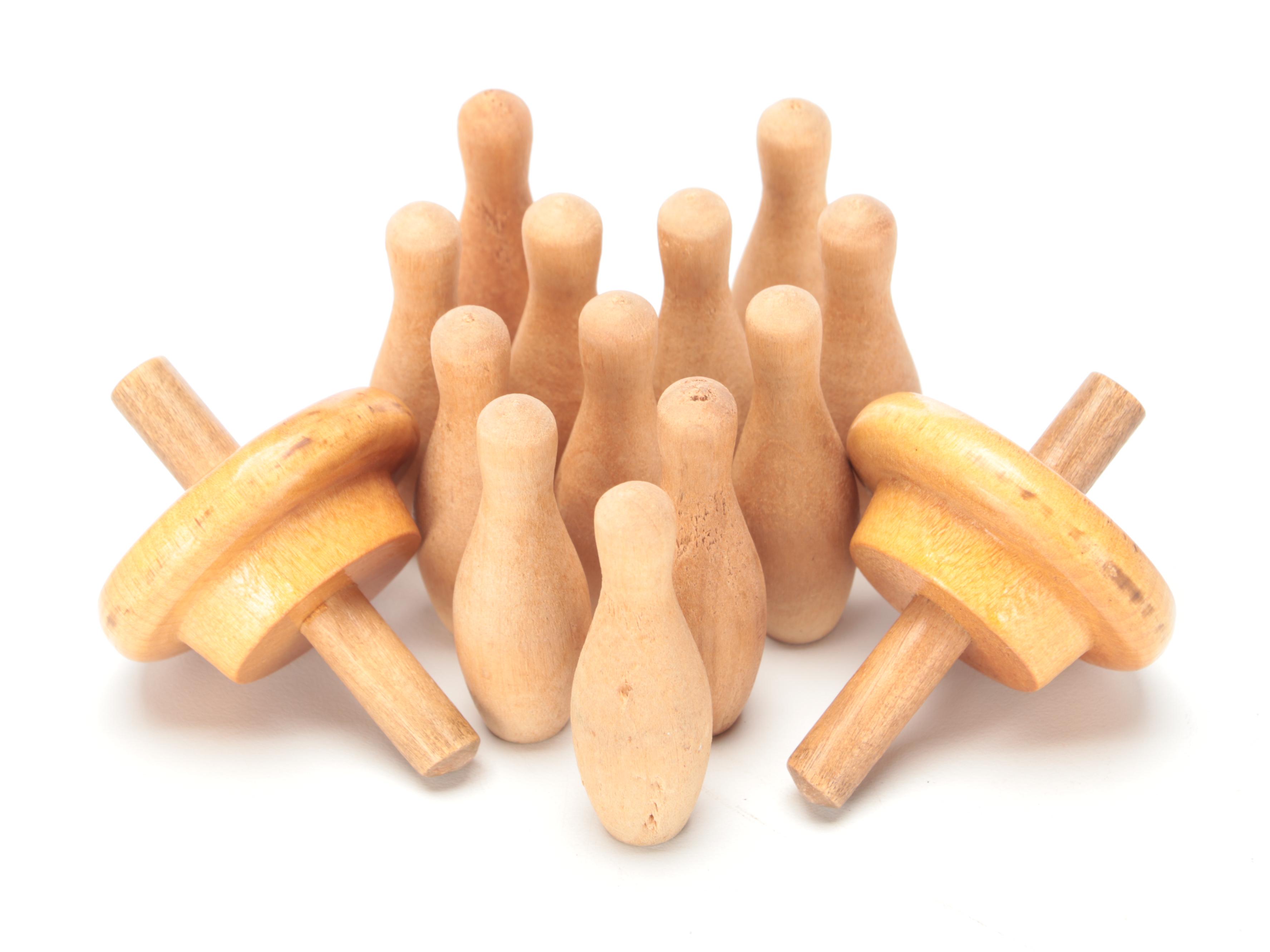 Merdel Skittles Wooden Tabletop Bowling Game, Late 20th Century