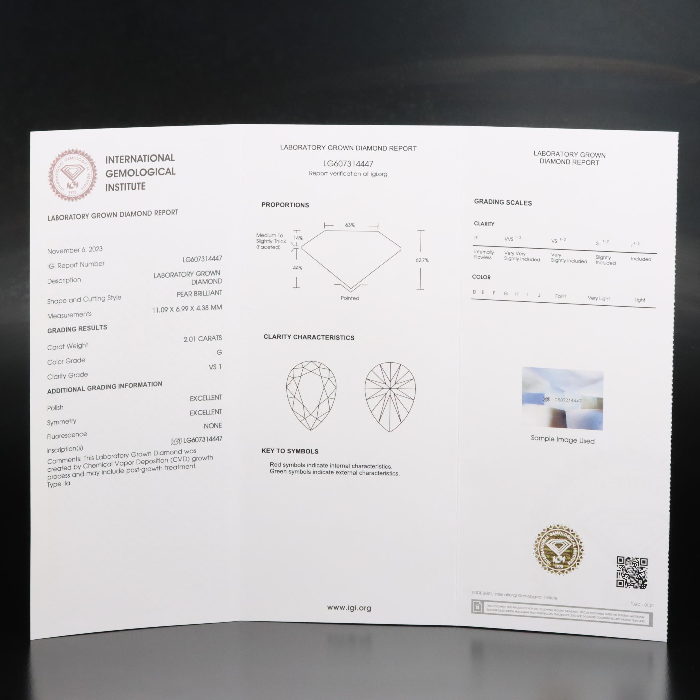 Loose 2.01 CT Lab Grown Diamond with IGI Report