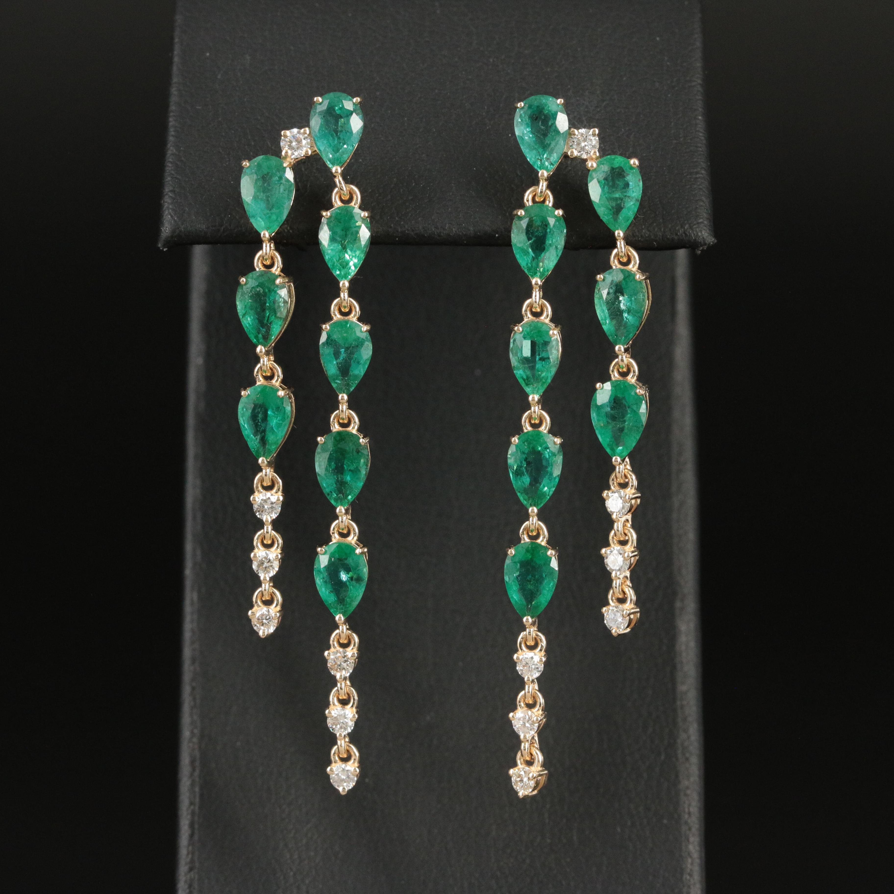14K Emerald and Diamond Drop Earrings