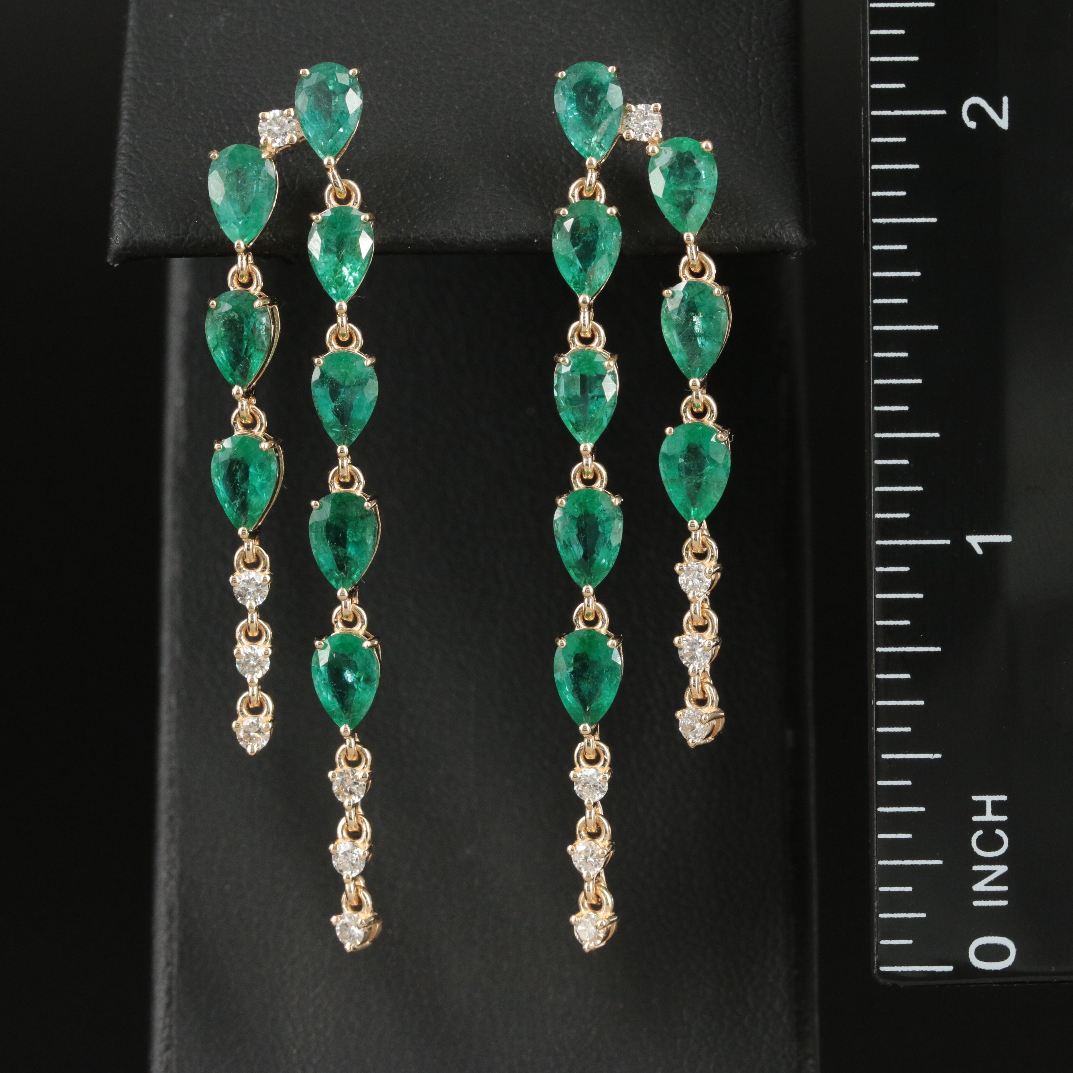 14K Emerald and Diamond Drop Earrings