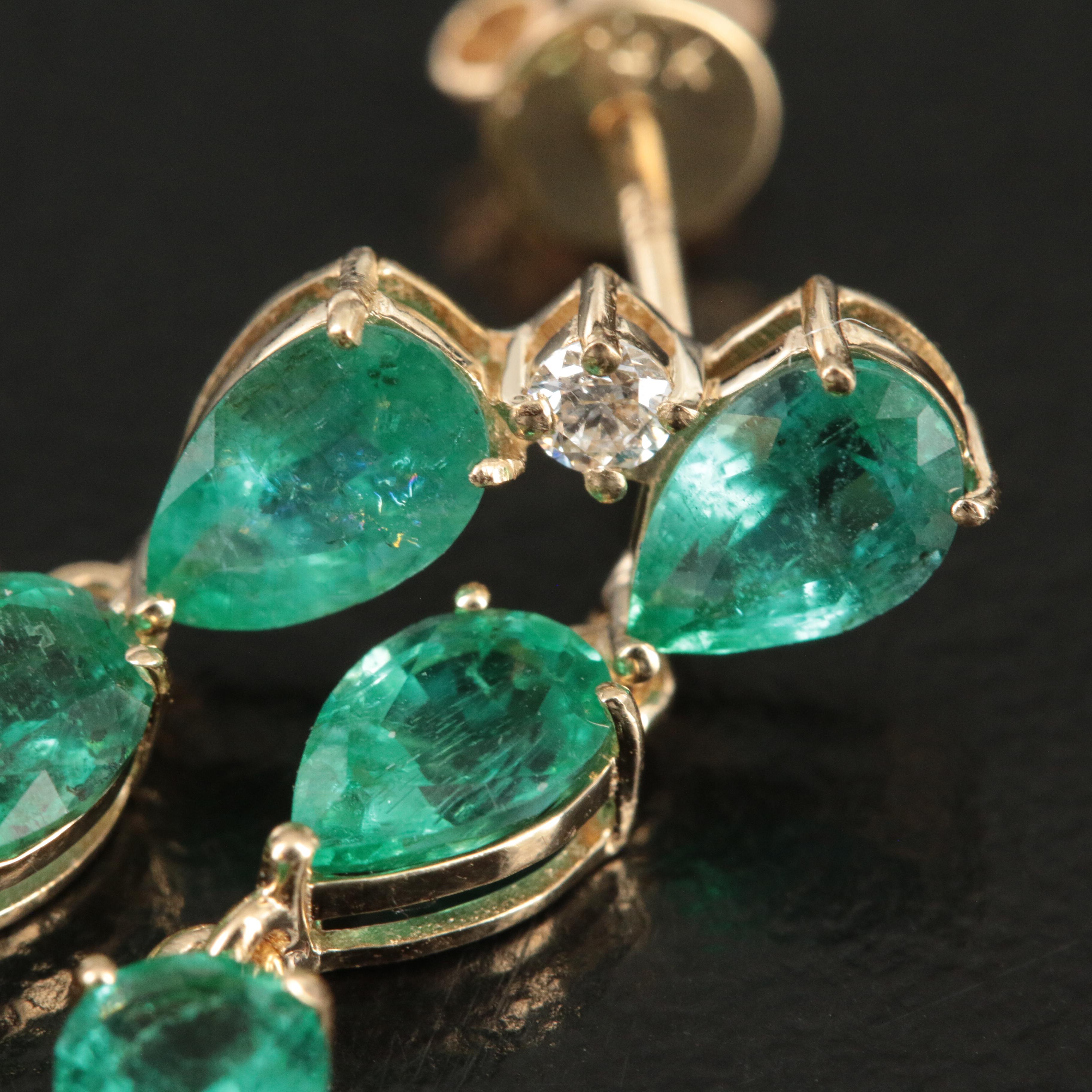 14K Emerald and Diamond Drop Earrings