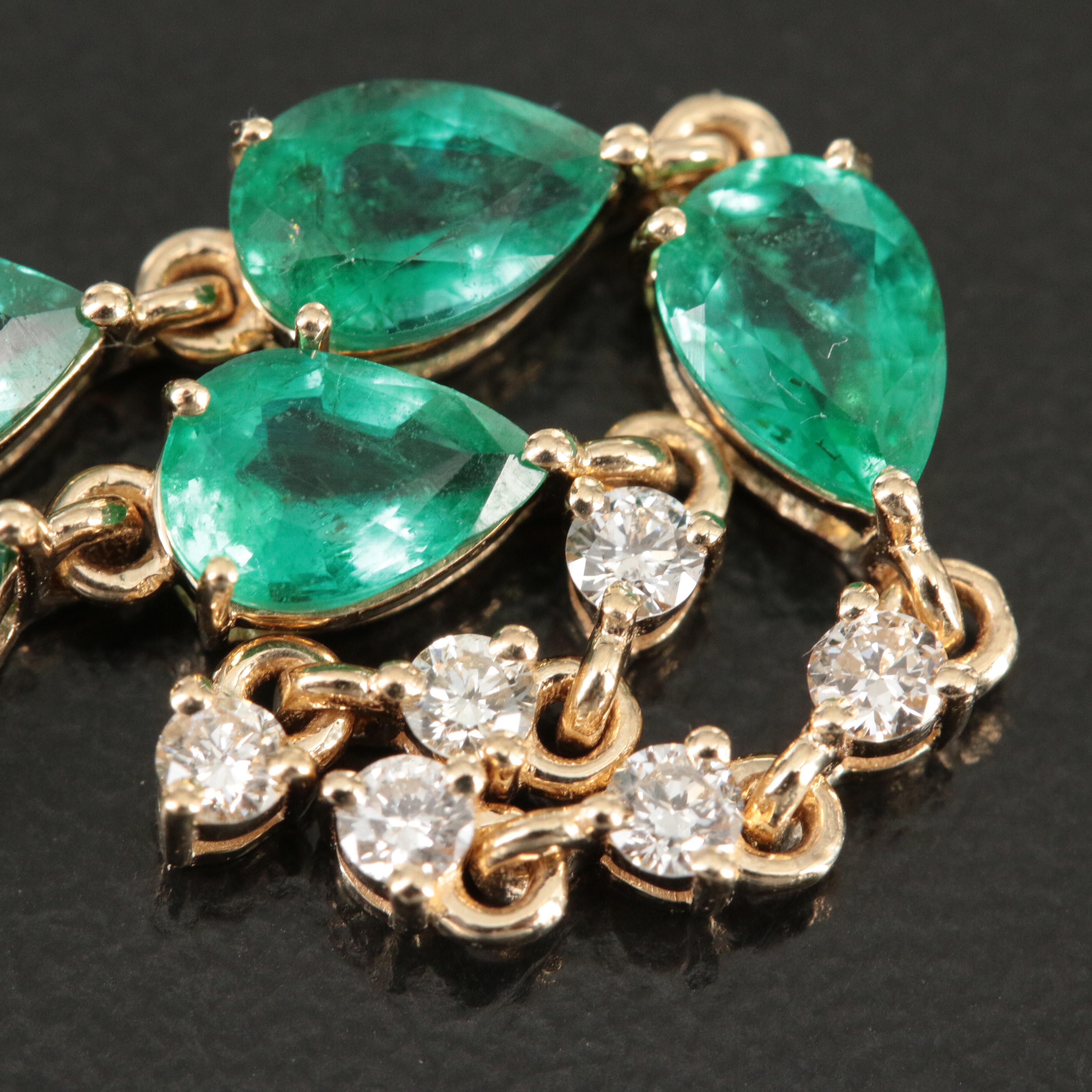 14K Emerald and Diamond Drop Earrings