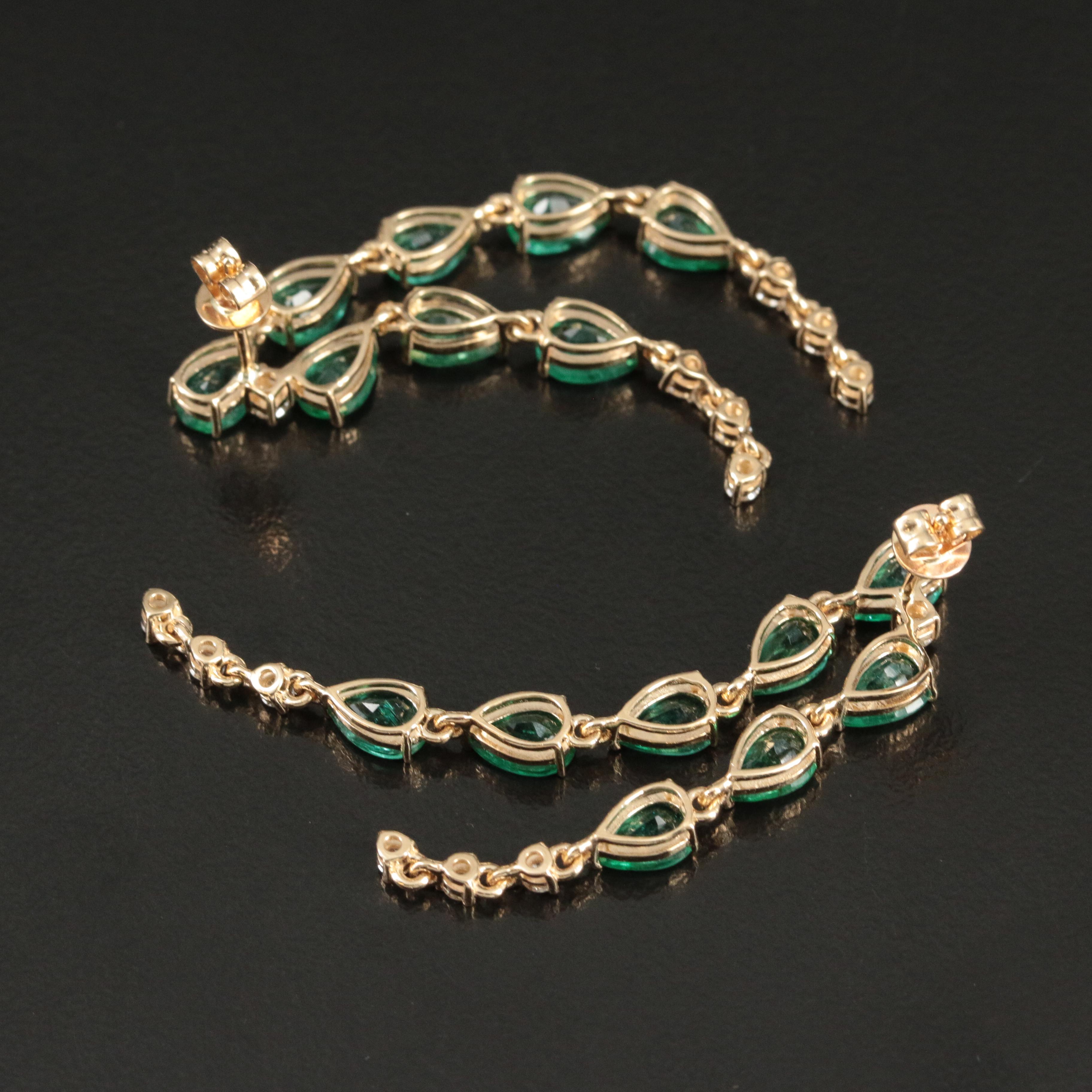 14K Emerald and Diamond Drop Earrings