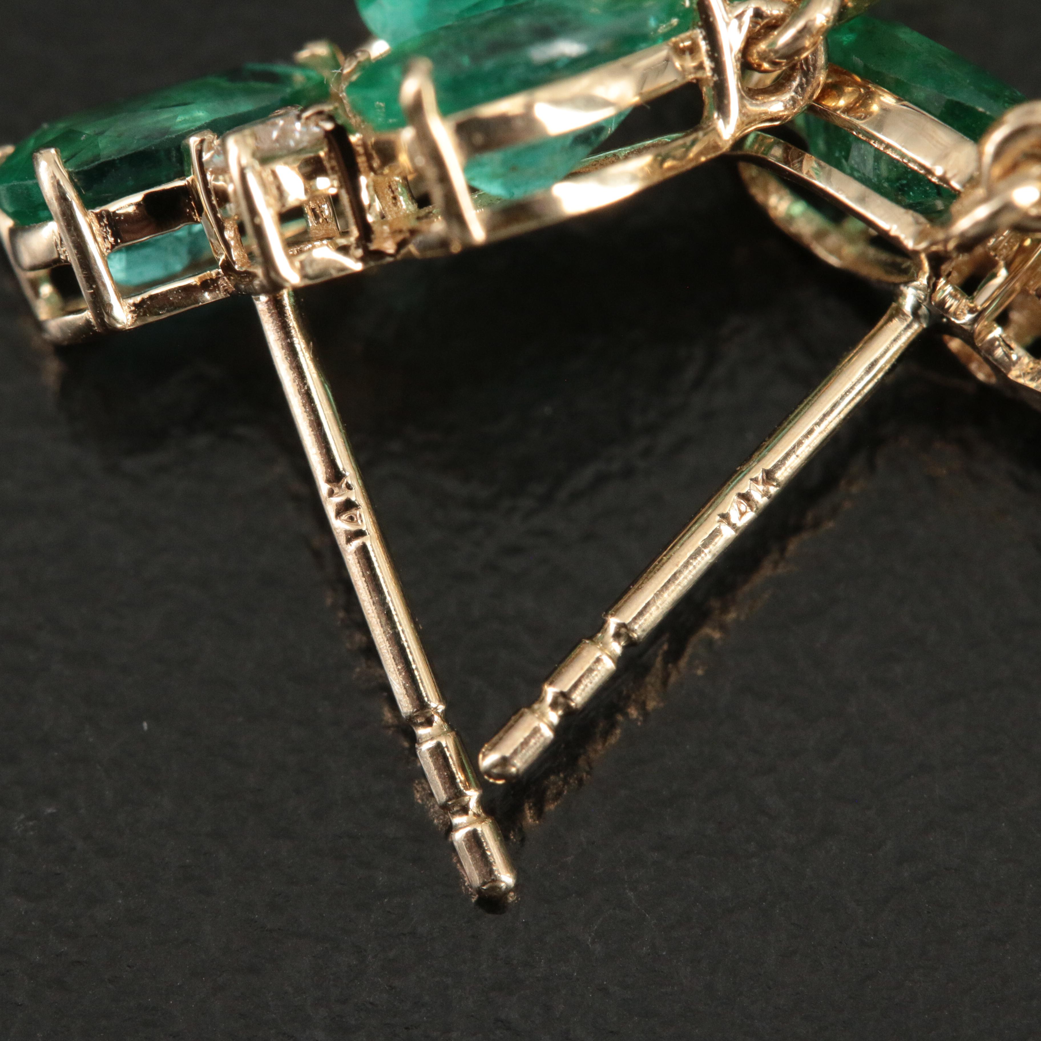 14K Emerald and Diamond Drop Earrings