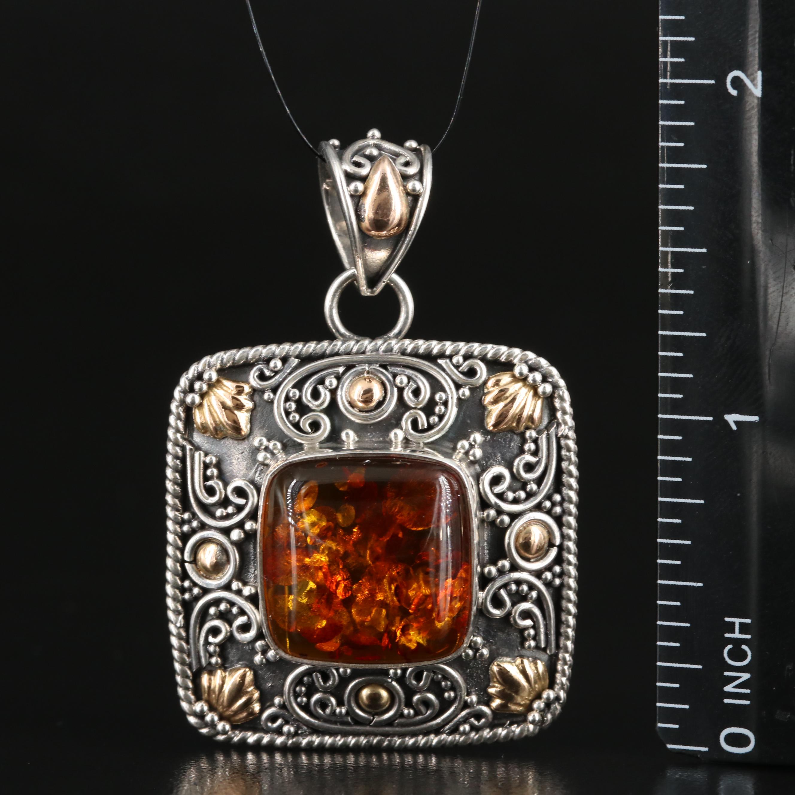 Sterling Amber Pendant with 18K Accents