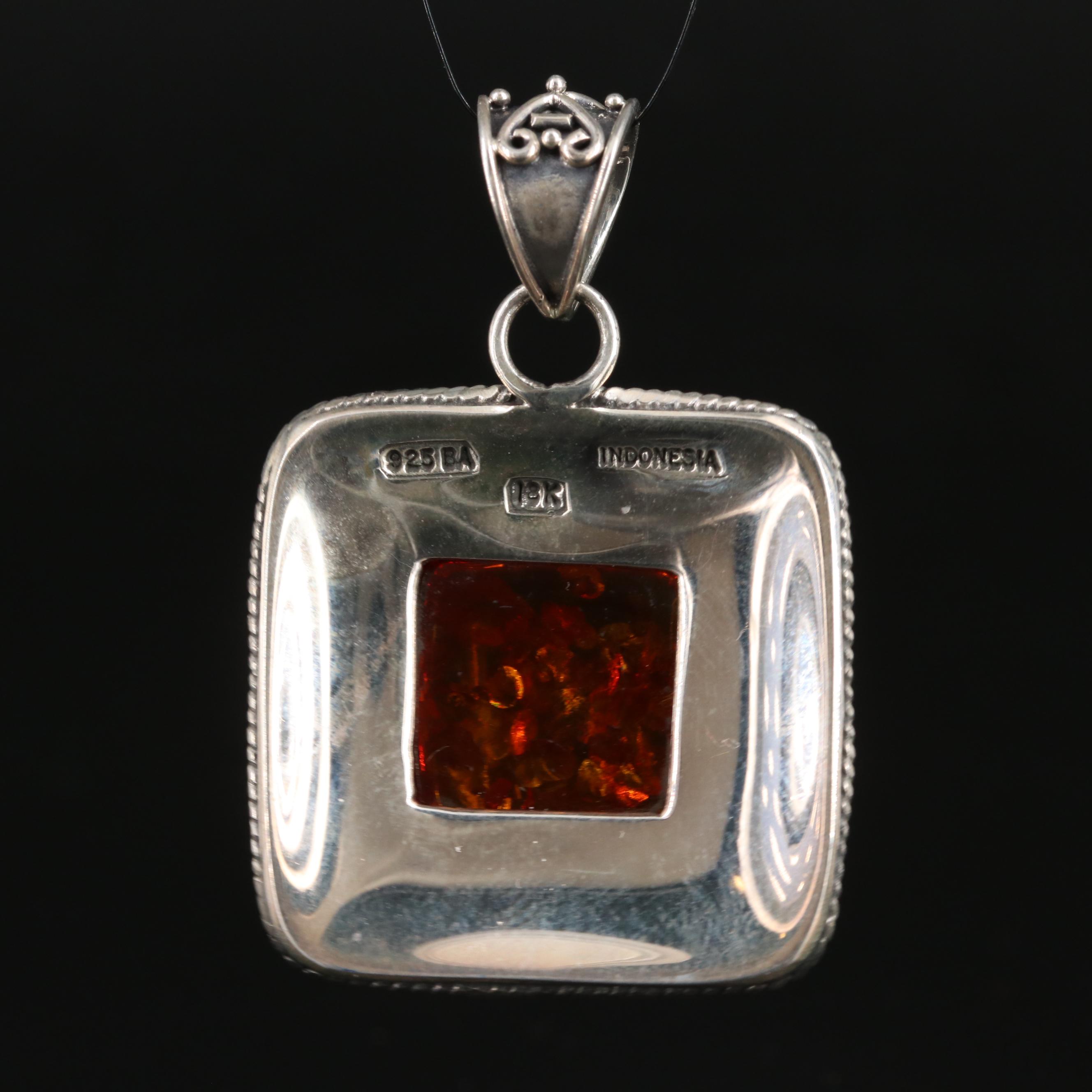 Sterling Amber Pendant with 18K Accents