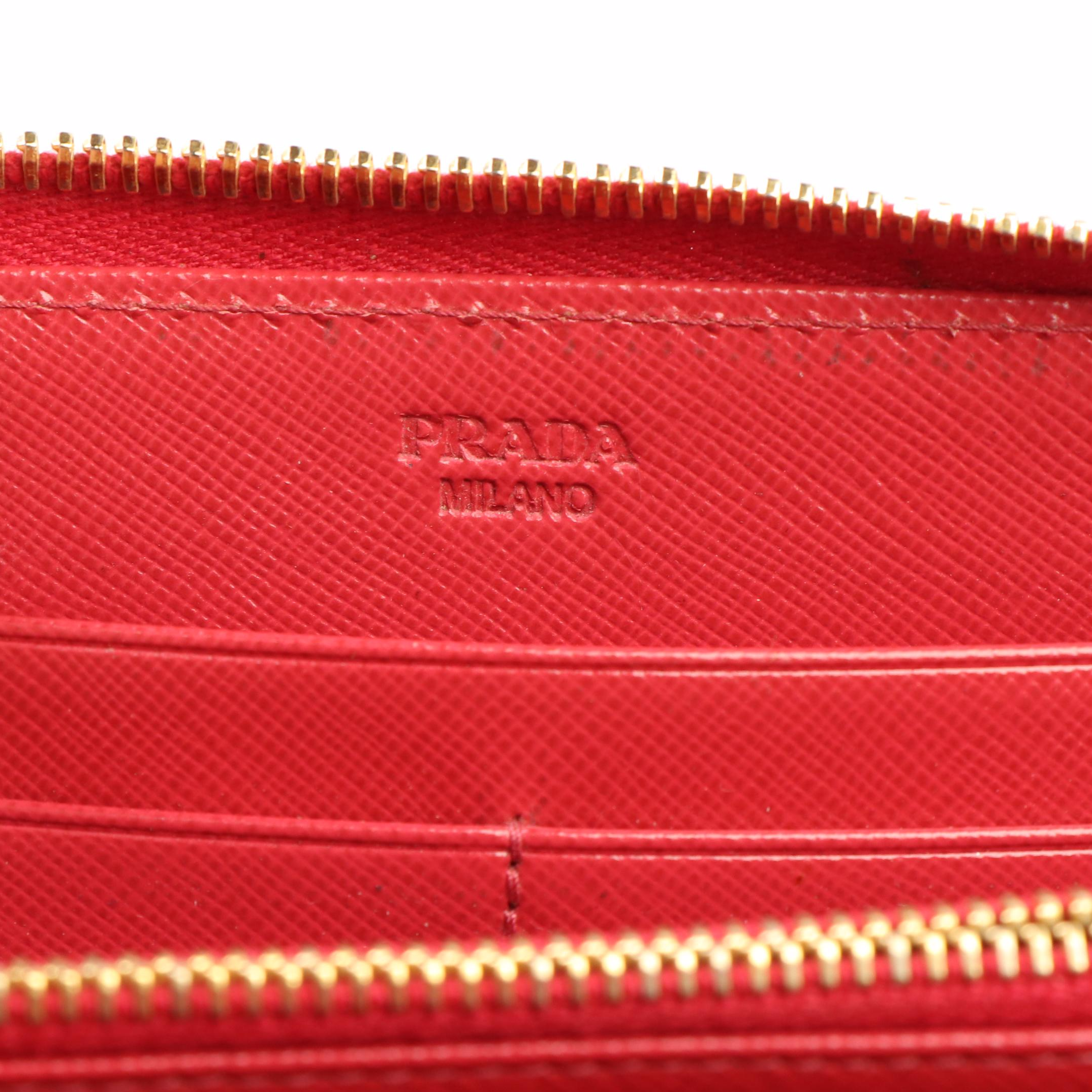 Prada Bow Accented Pink Saffiano Leather Continental Wallet with Box