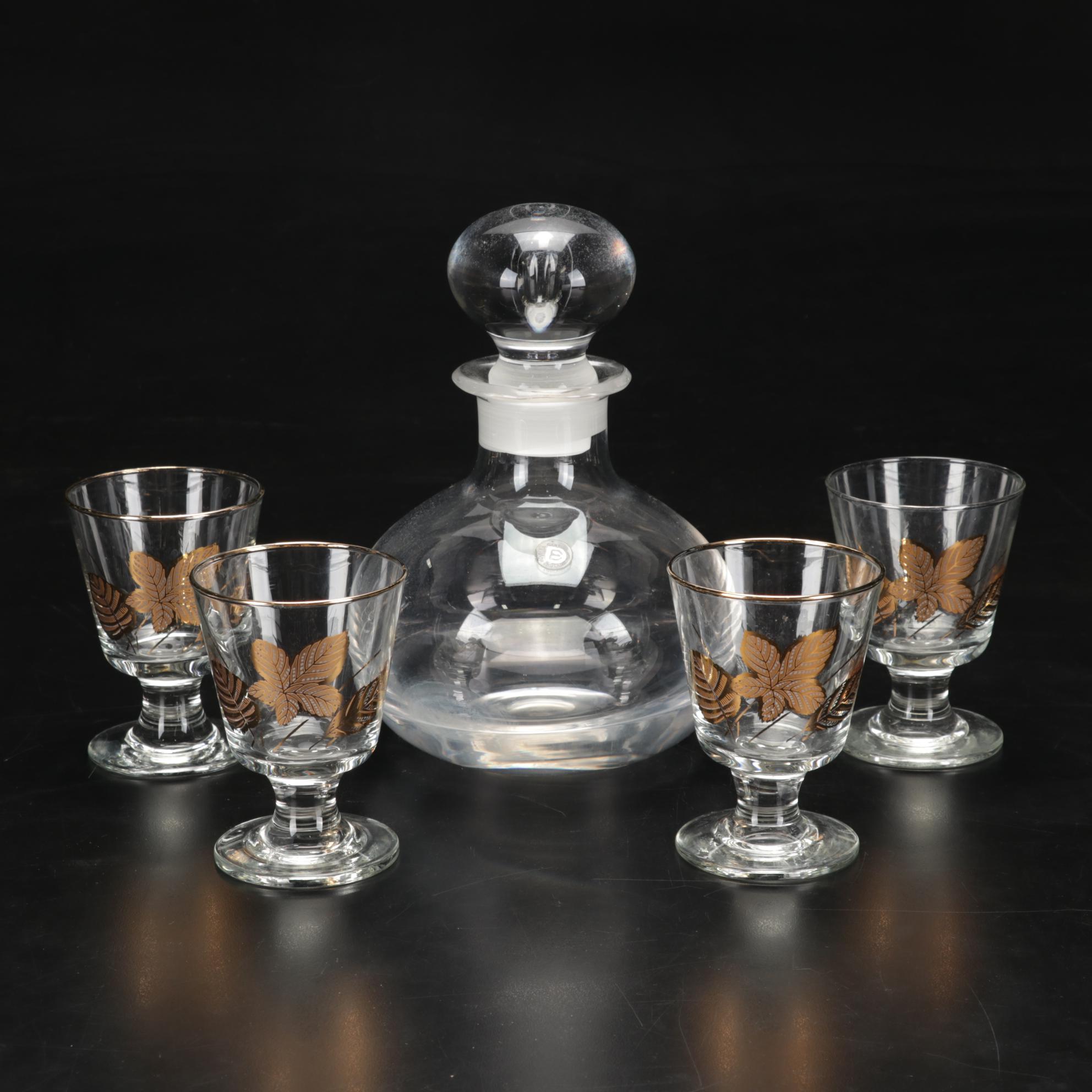 Dartington Handmade Lead Crystal Orb Decanter With Libbey Leaf Footed