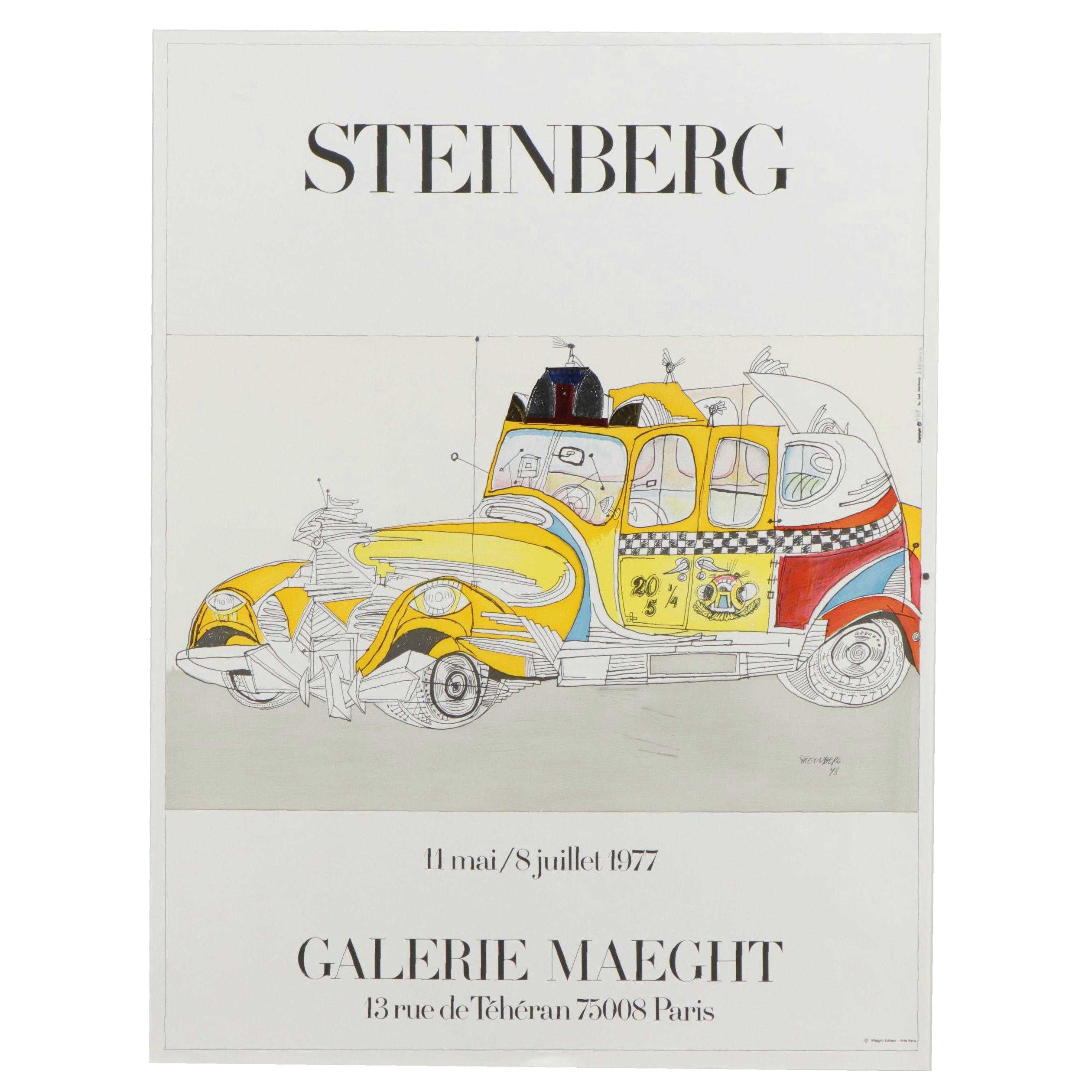 Embellished Lithograph Exhibition Poster after Saul Steinberg, 1977