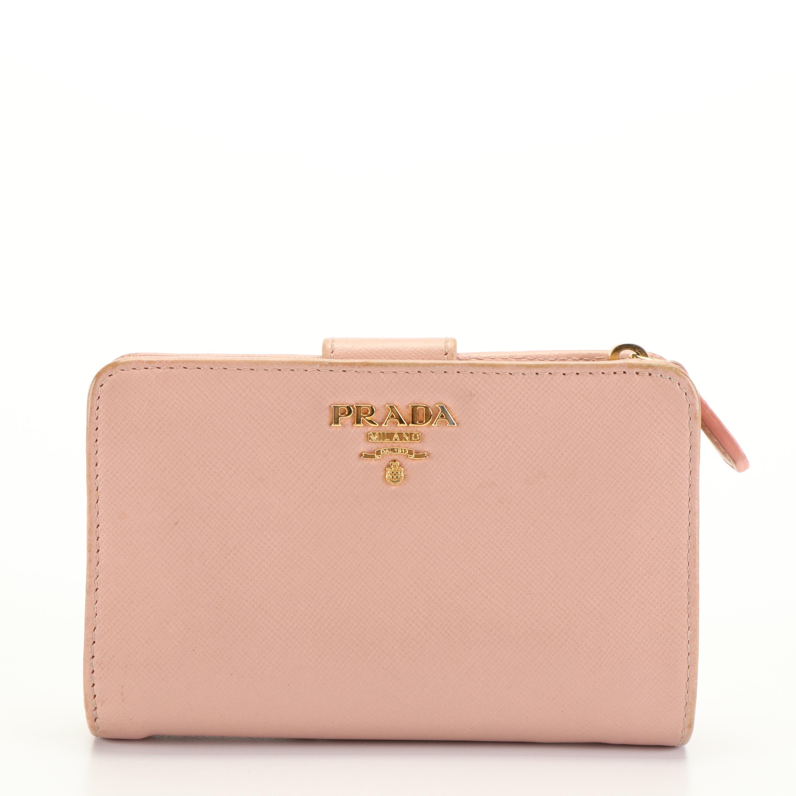 Prada Orchidea Compact Wallet in Pink Saffiano Leather