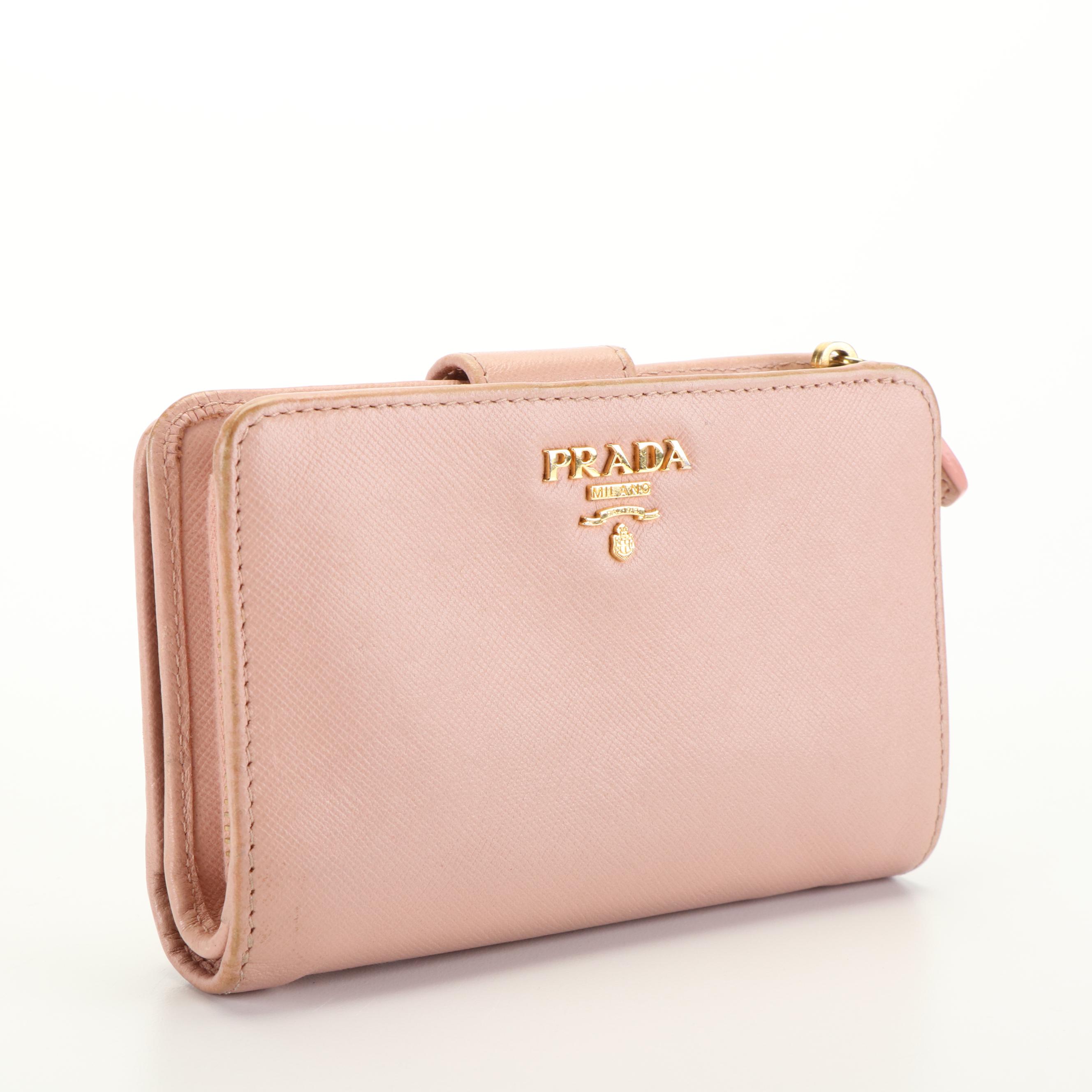 Prada Orchidea Compact Wallet in Pink Saffiano Leather