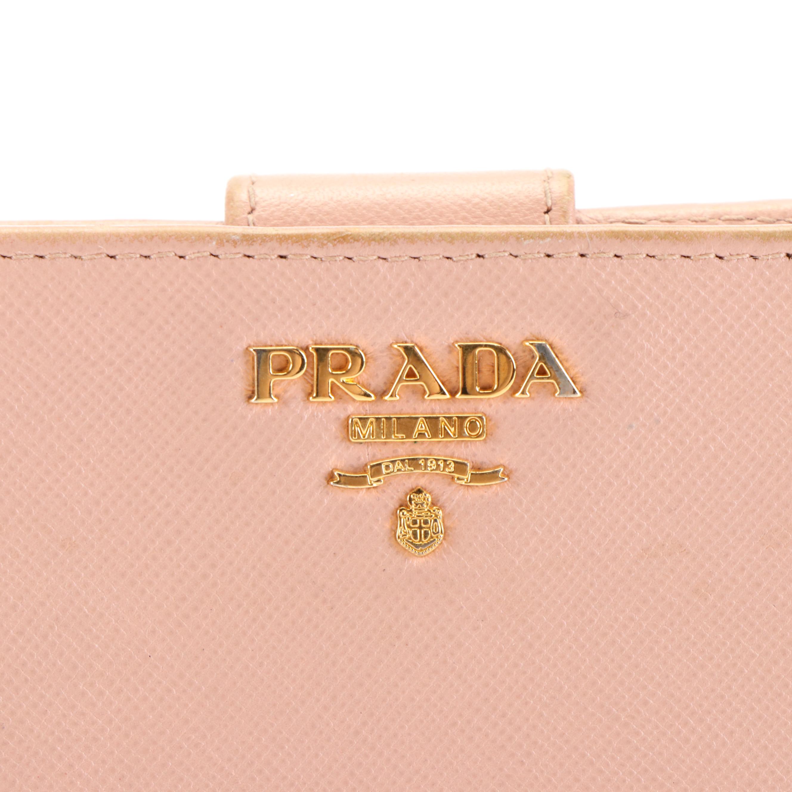 Prada Orchidea Compact Wallet in Pink Saffiano Leather