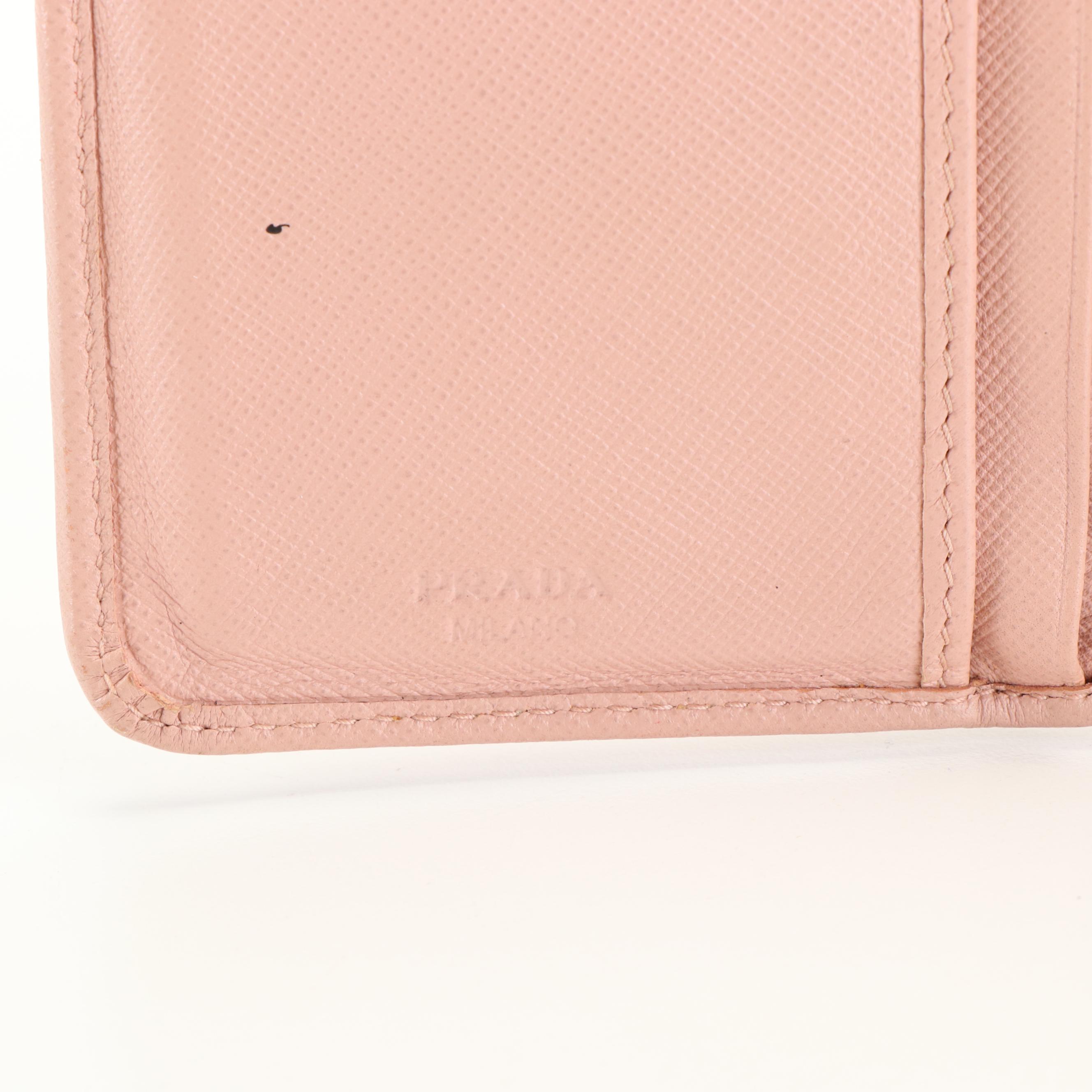Prada Orchidea Compact Wallet in Pink Saffiano Leather