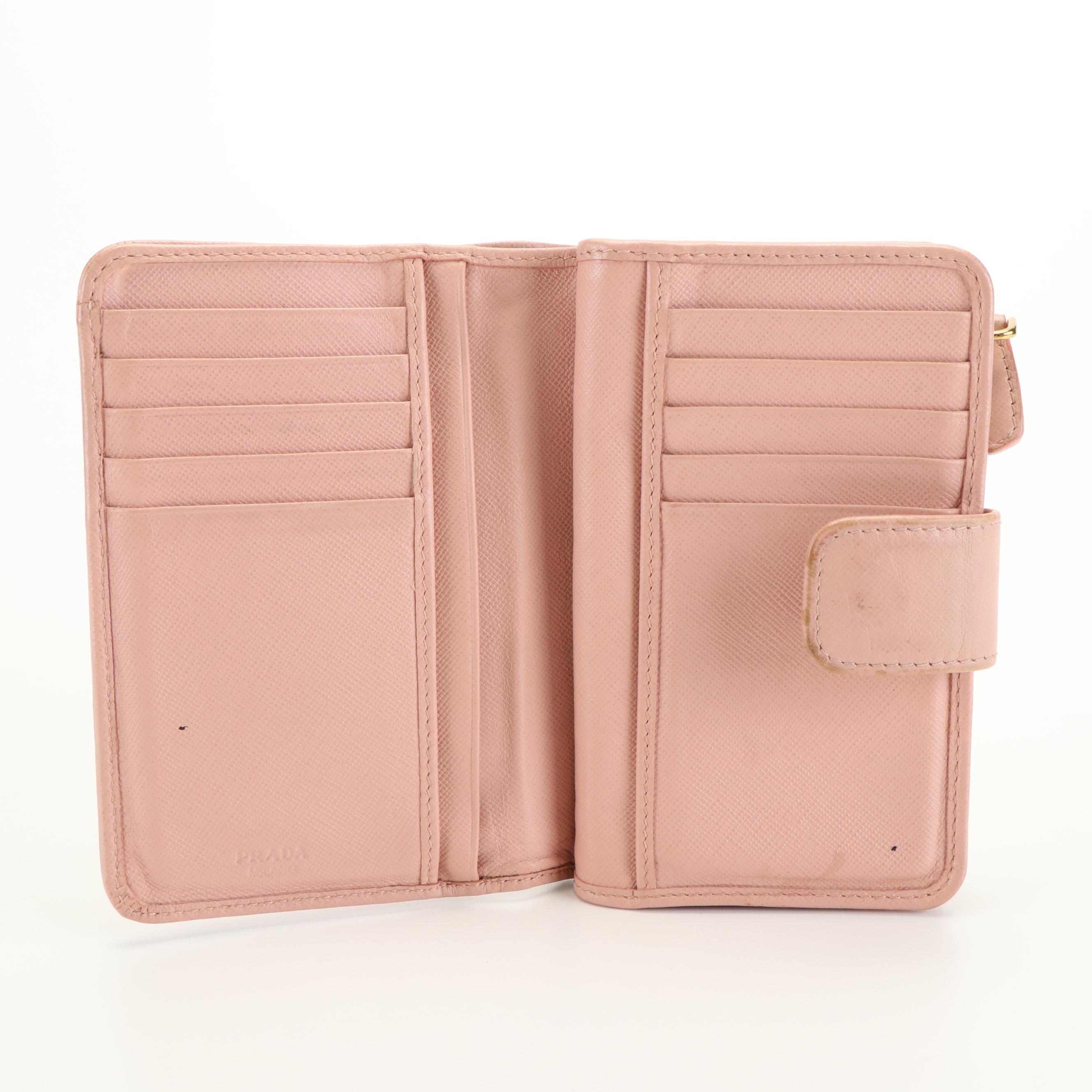 Prada Orchidea Compact Wallet in Pink Saffiano Leather