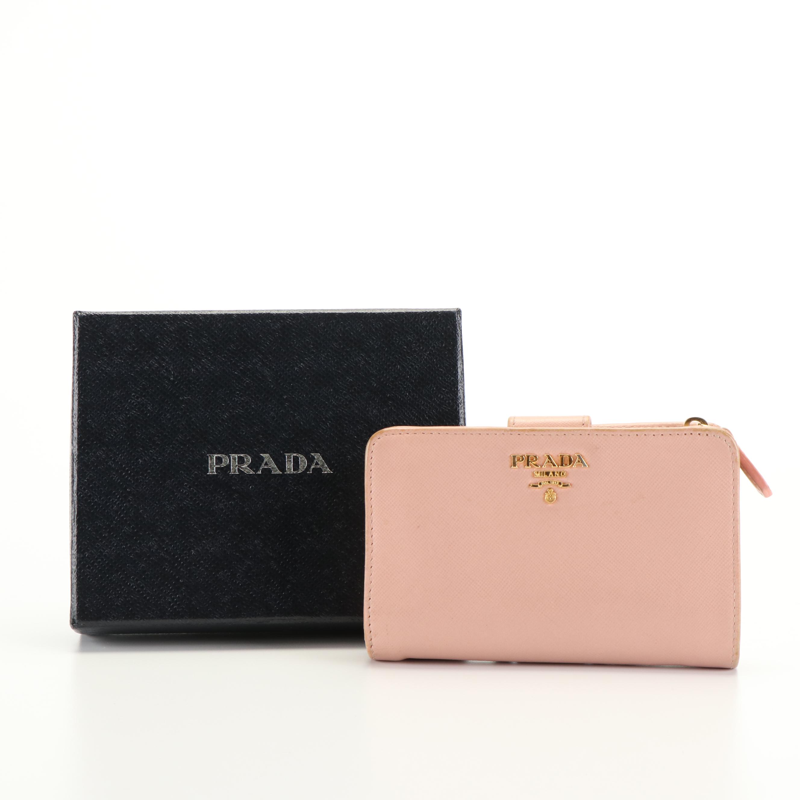 Prada Orchidea Compact Wallet in Pink Saffiano Leather