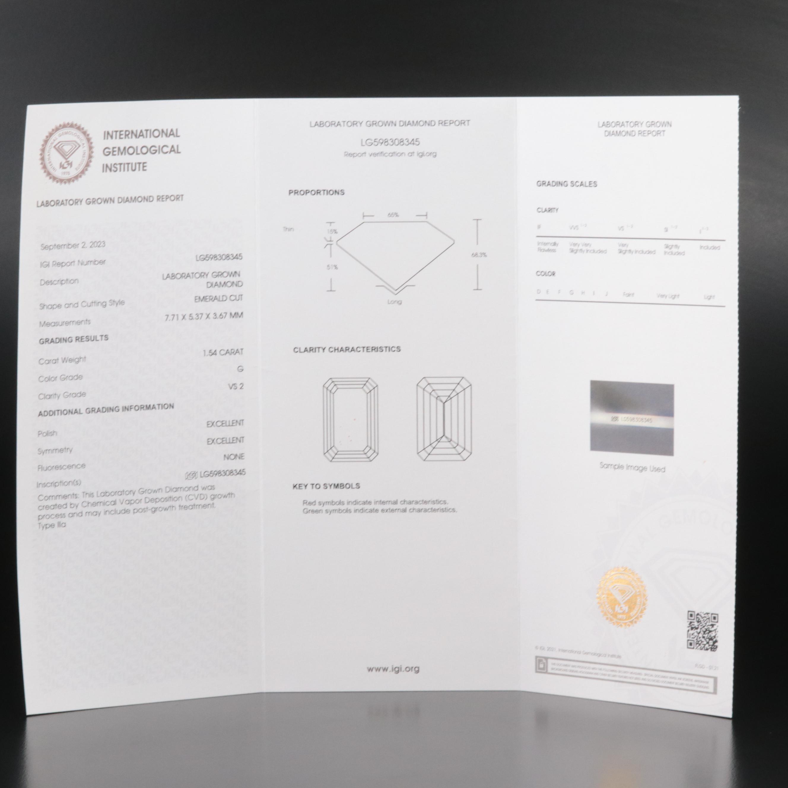 Loose 1.54 CT Lab Grown Diamond with IGI Report