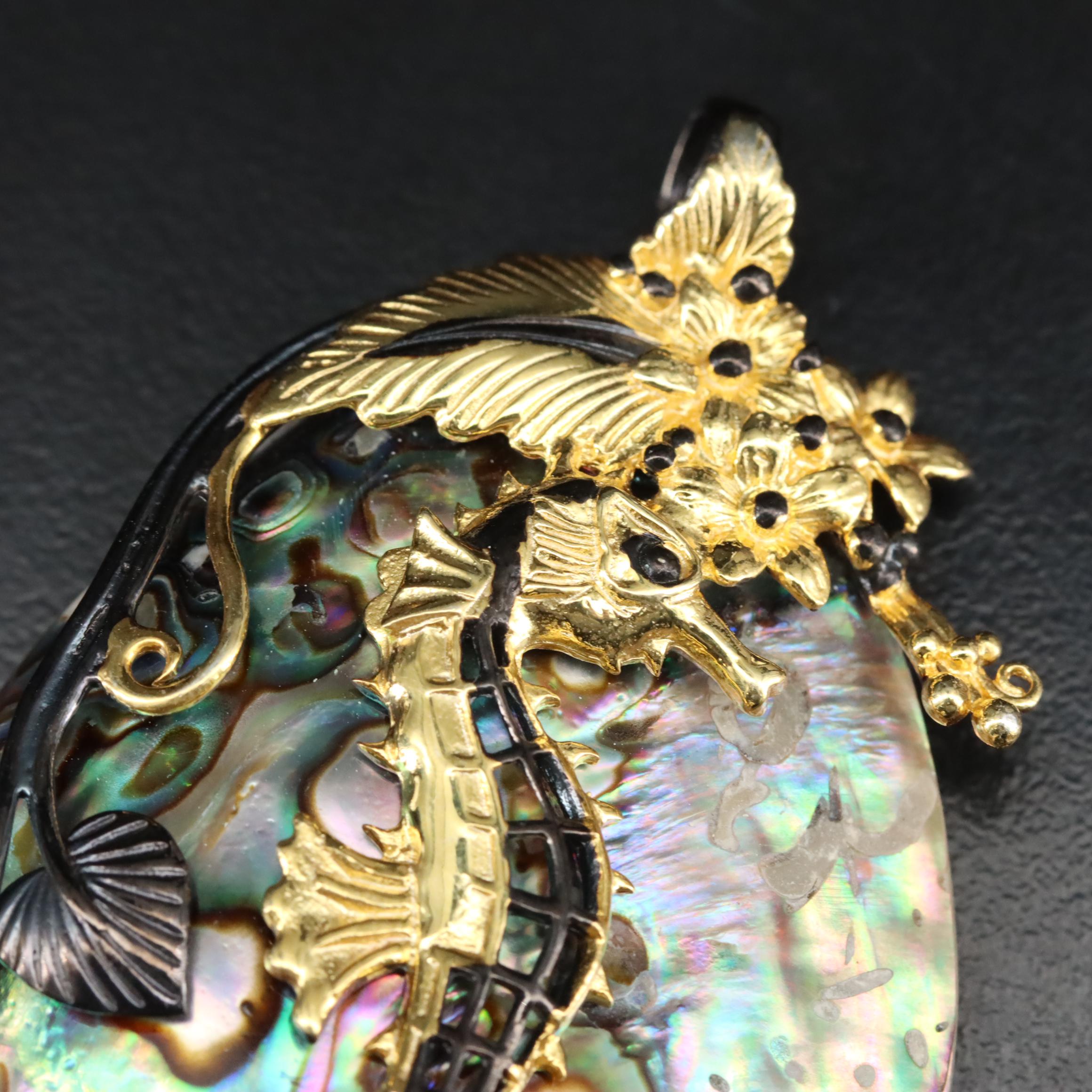 Sterling Abalone, Mother of Pearl and Pearl Seahorse Pendant