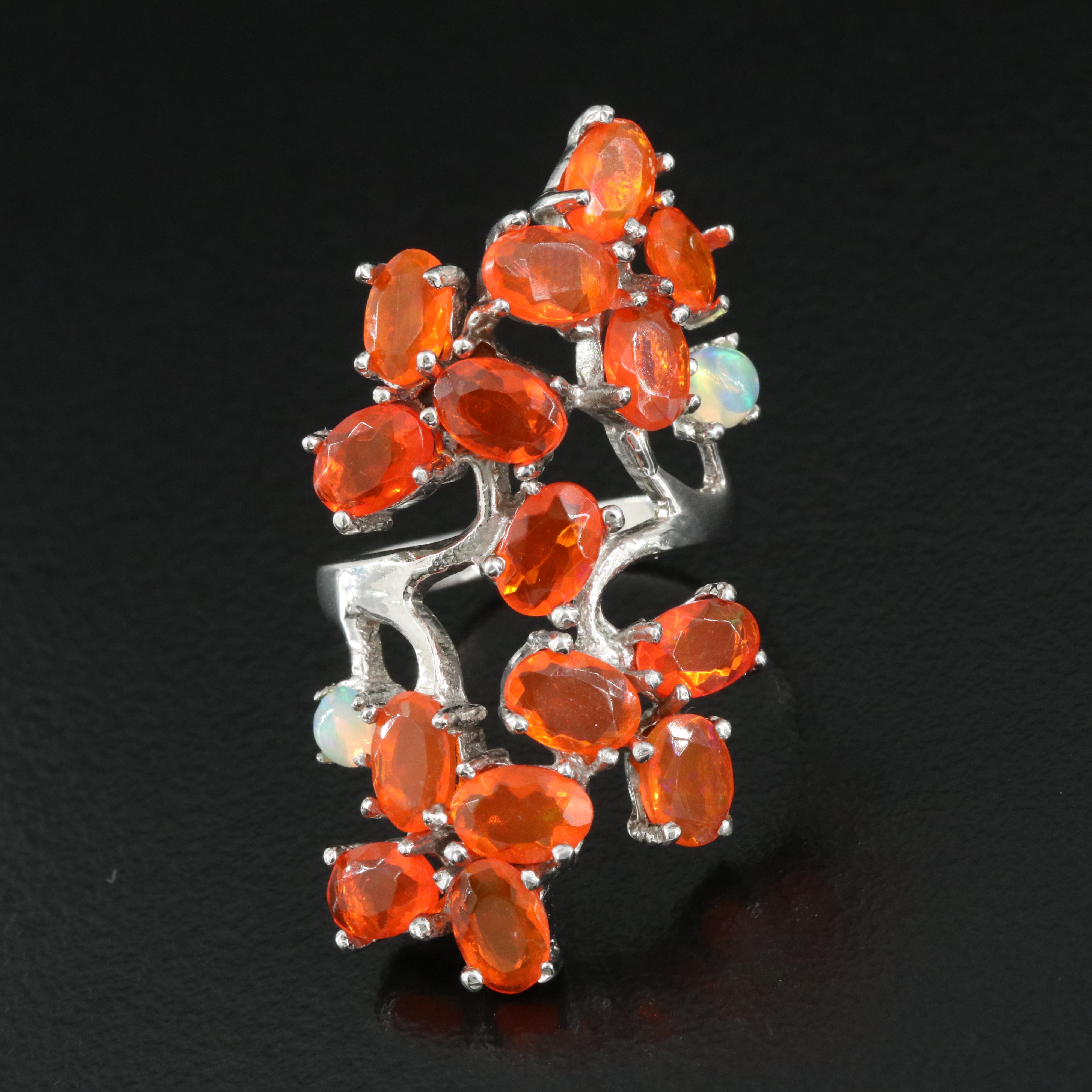 Sterling Fire Opal and Opal Ring