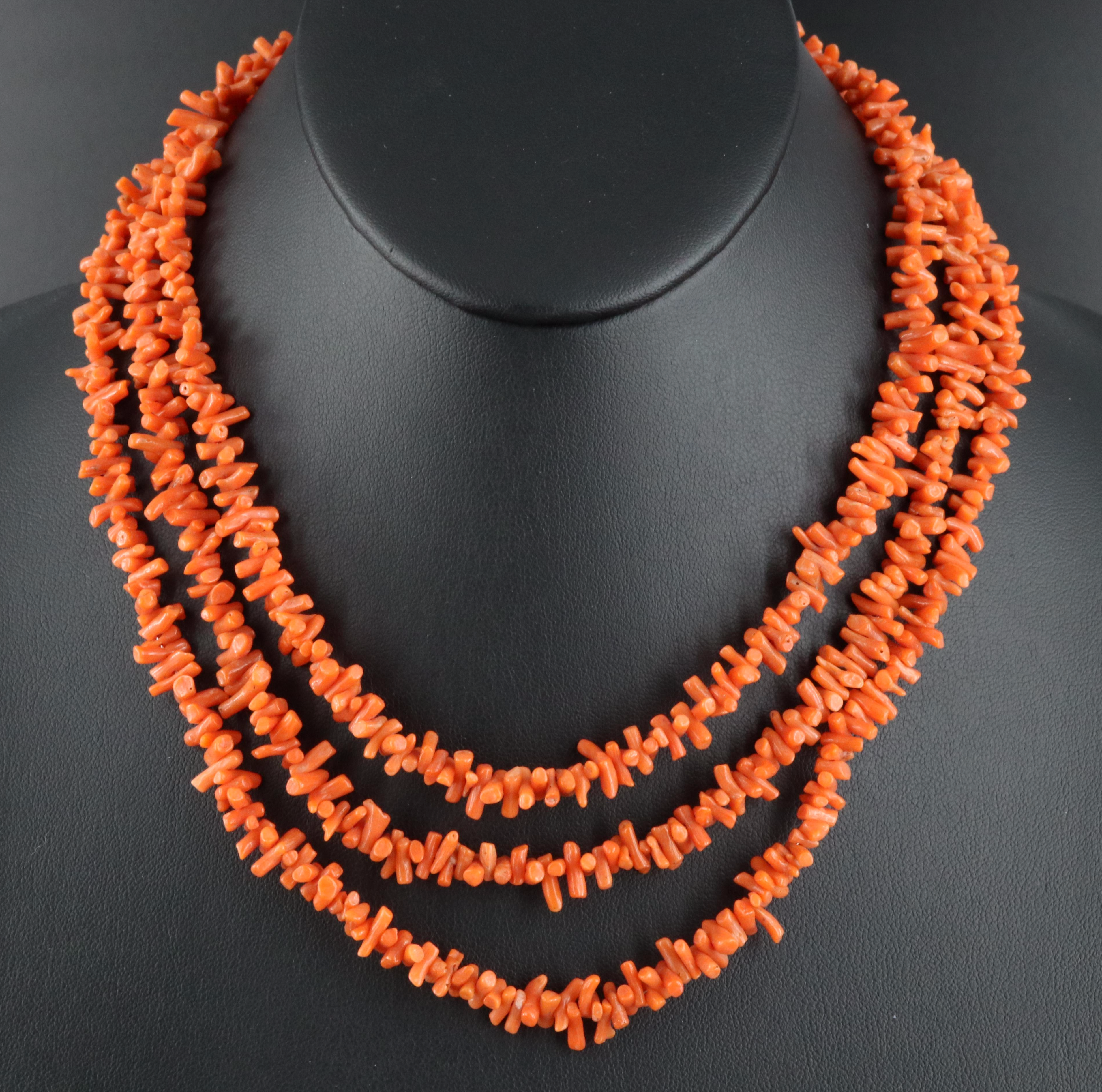 Layered Triple Strand Coral Necklace
