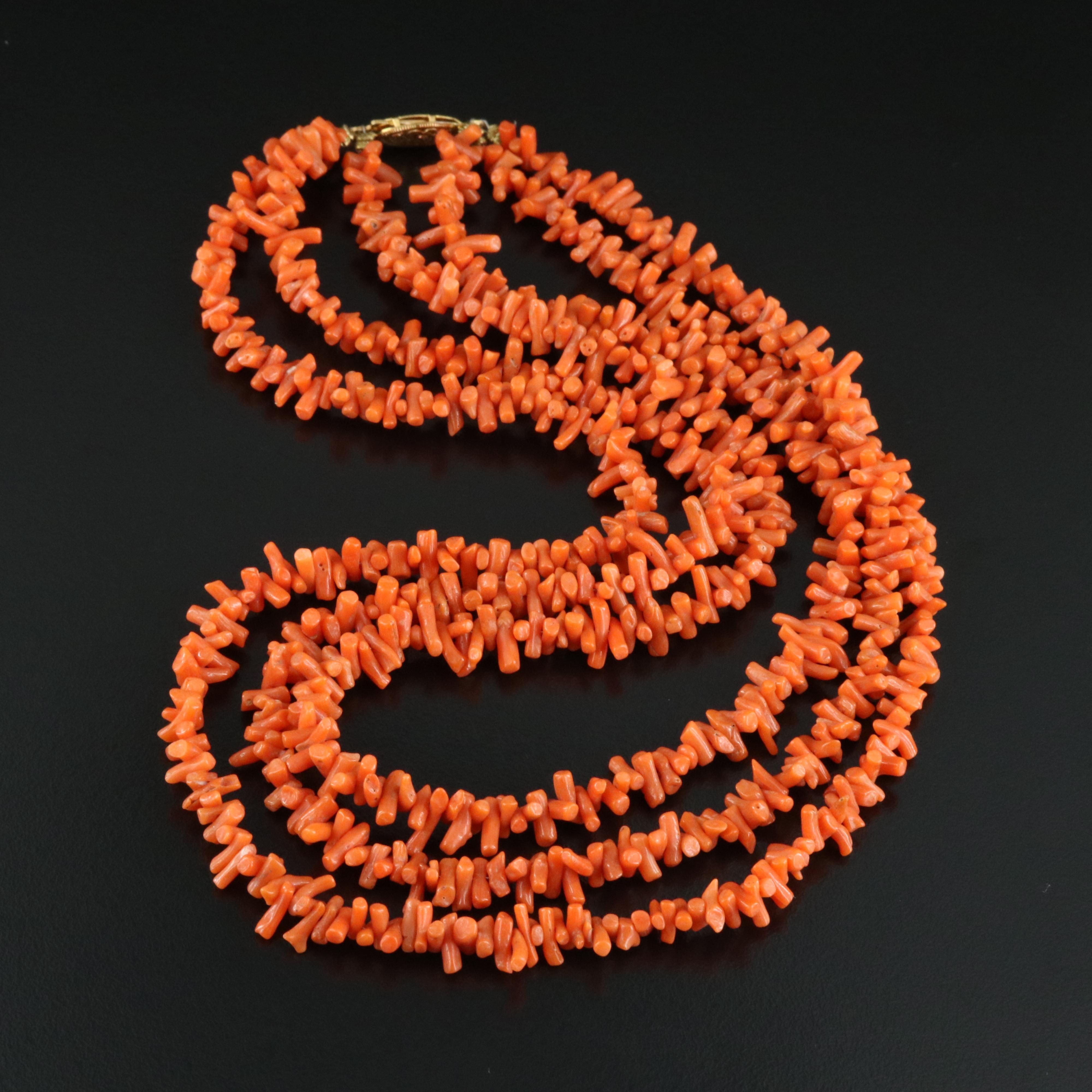 Layered Triple Strand Coral Necklace