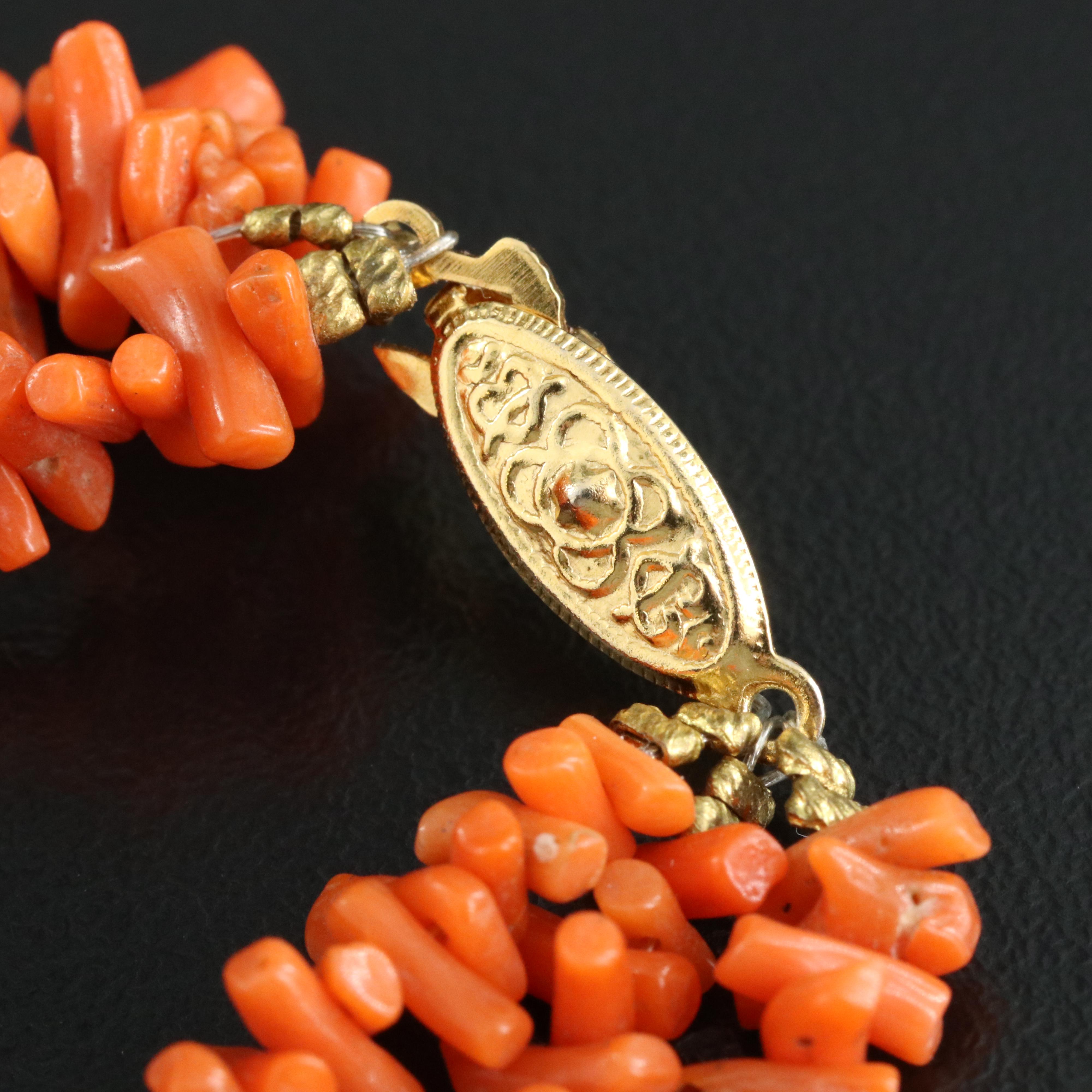 Layered Triple Strand Coral Necklace