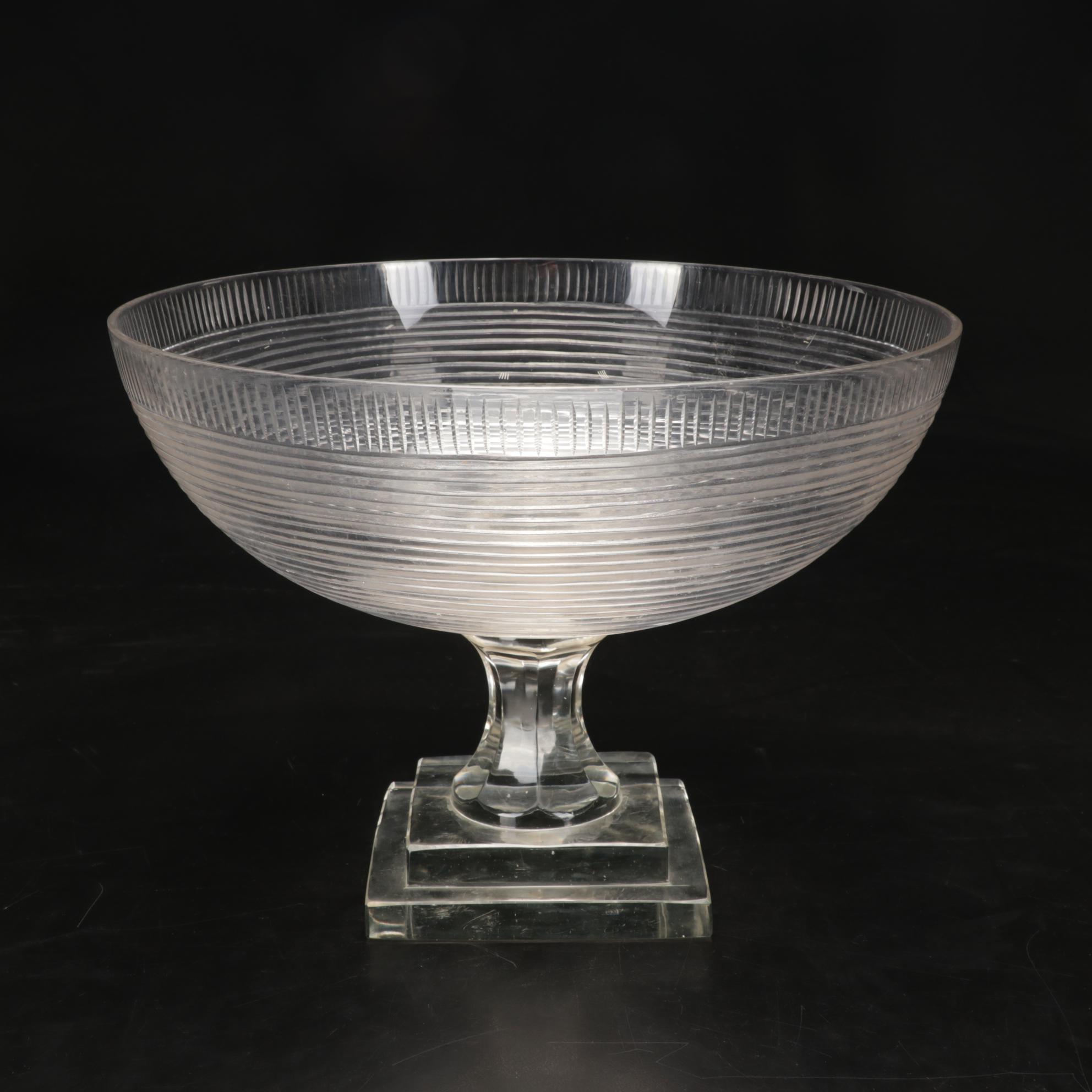 Hand Cut Crystal Footed Punch Bowl Features Square Cut Platform Base