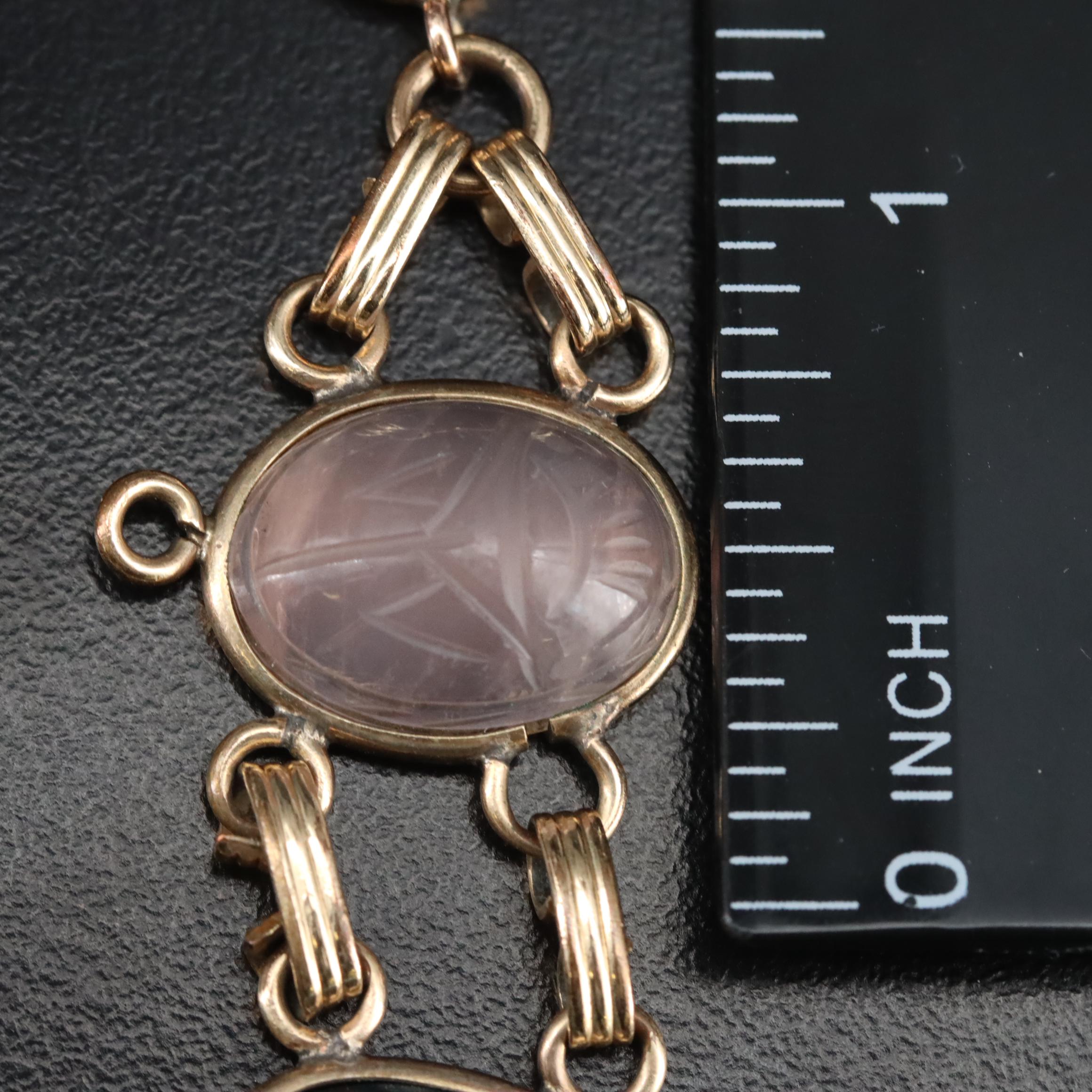 Vintage Gold-Filled Bloodstone, Carnelian and Rose Quartz Scarab Bracelets